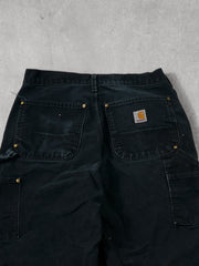 Vintage 90s Faded Black Carhartt Double Knee Loose Original Fit Carpenter Pants (30x33)