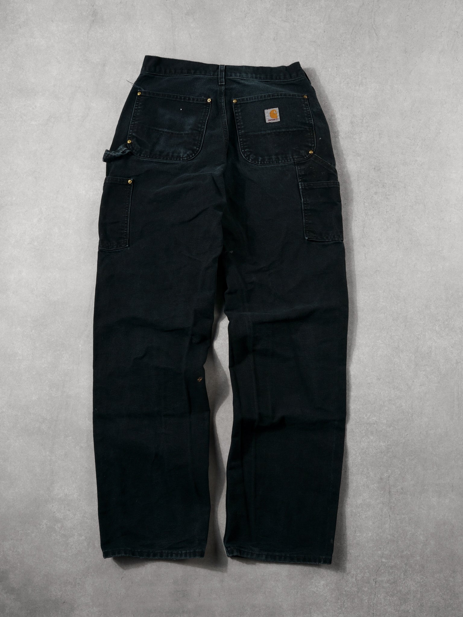 Vintage 90s Faded Black Carhartt Double Knee Loose Original Fit Carpenter Pants (30x33)