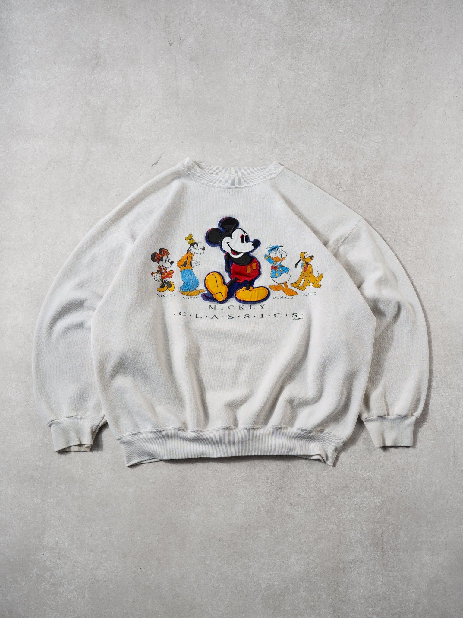 Vintage 90s White Mickey Mouse House  Classics Embroidery Crewneck (L)