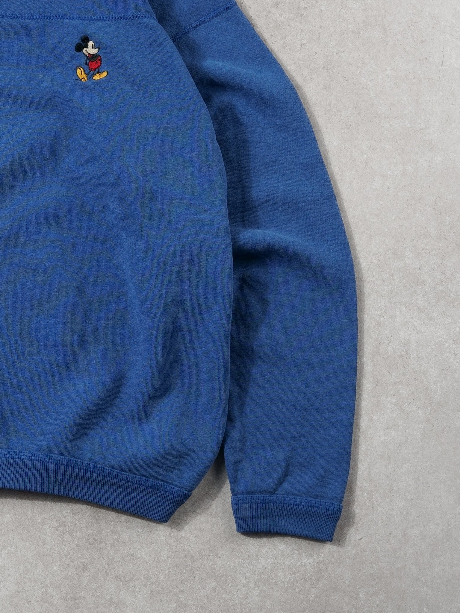 Vintage 80s Blue Mickey Mouse Embroidery Disney Button Up Crewneck (M)