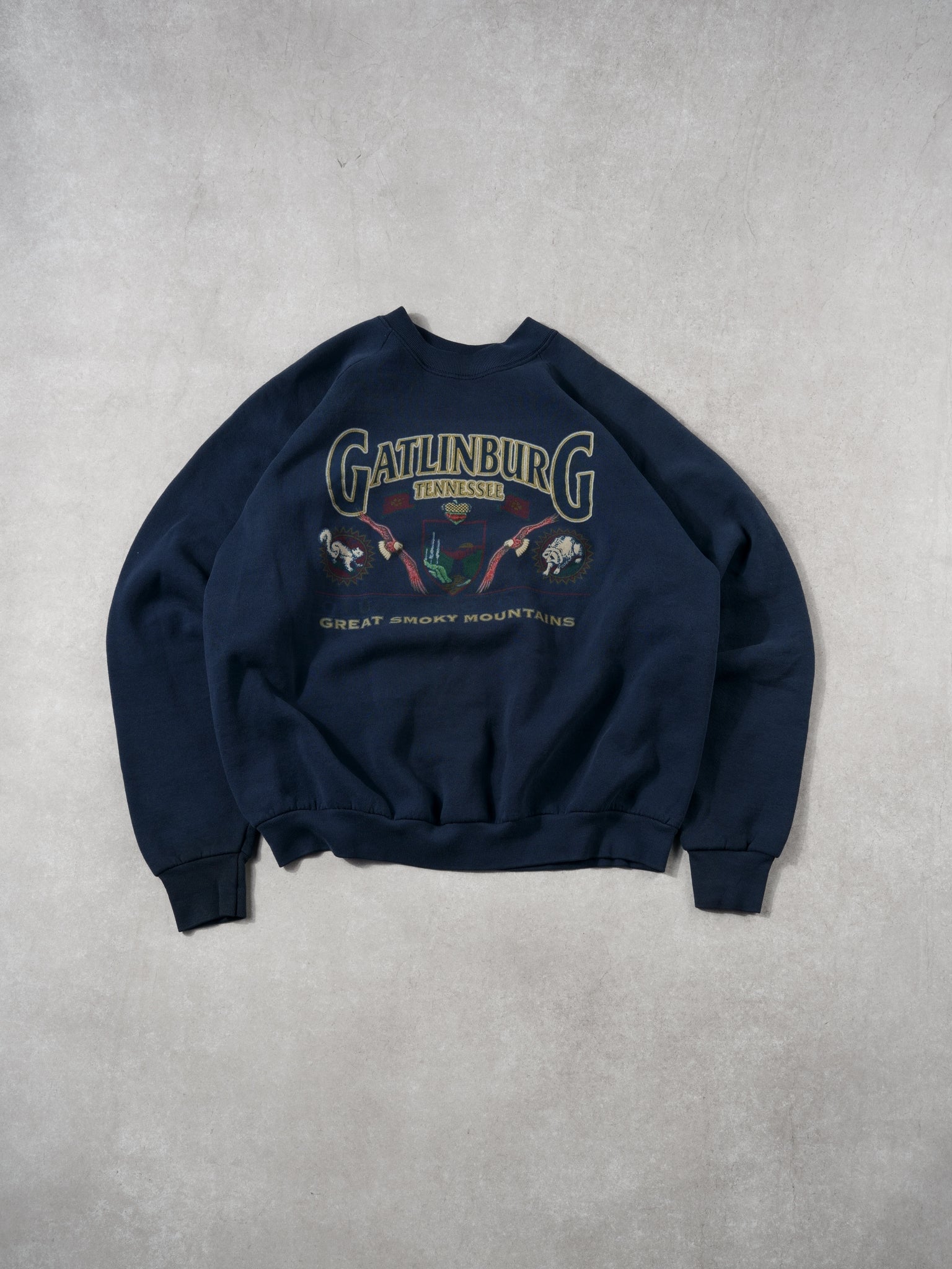 Vintage 90s Dark Blue Gatlinburg Tennessee Mountains Crewneck (L)