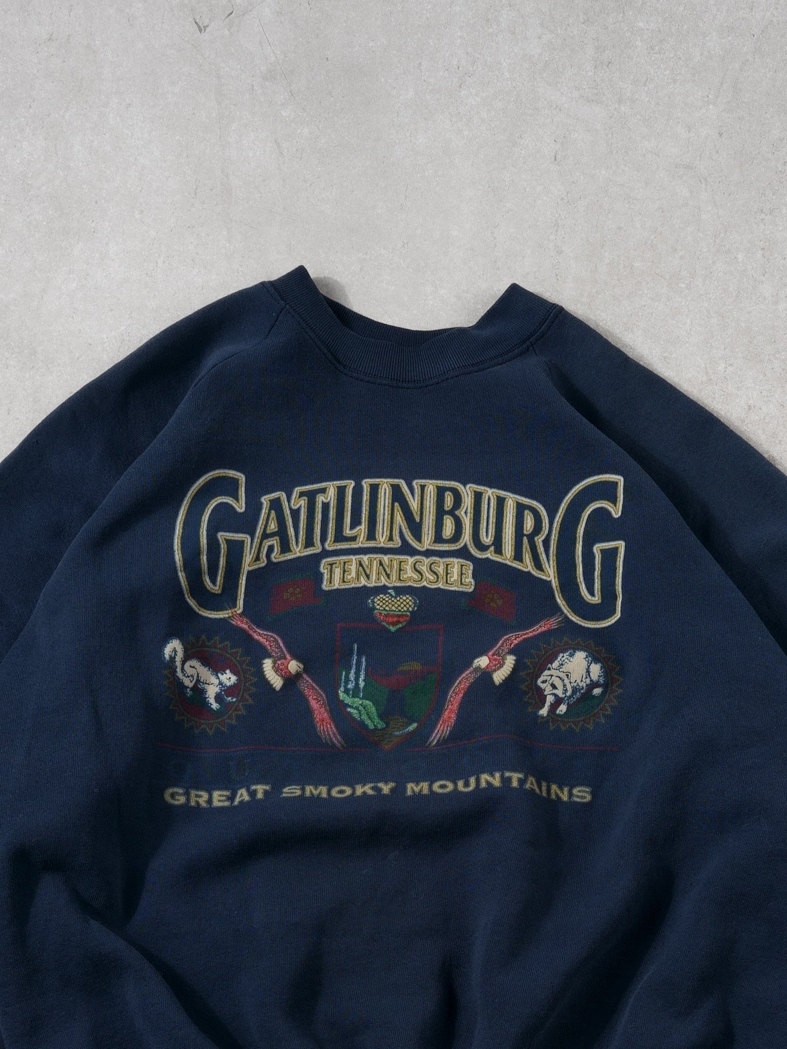 Vintage 90s Dark Blue Gatlinburg Tennessee Mountains Crewneck (L)