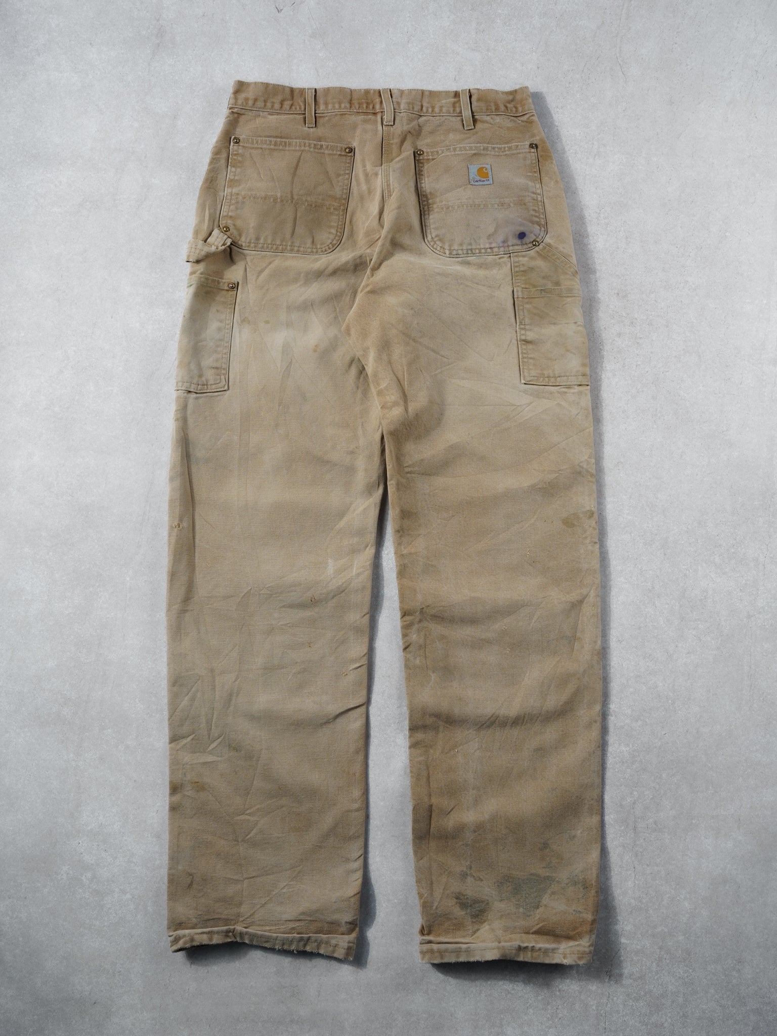 Vintage 90s Khaki Carhartt Dungeree Fit Distressed Double Knee Carpenter Pants (32x34)