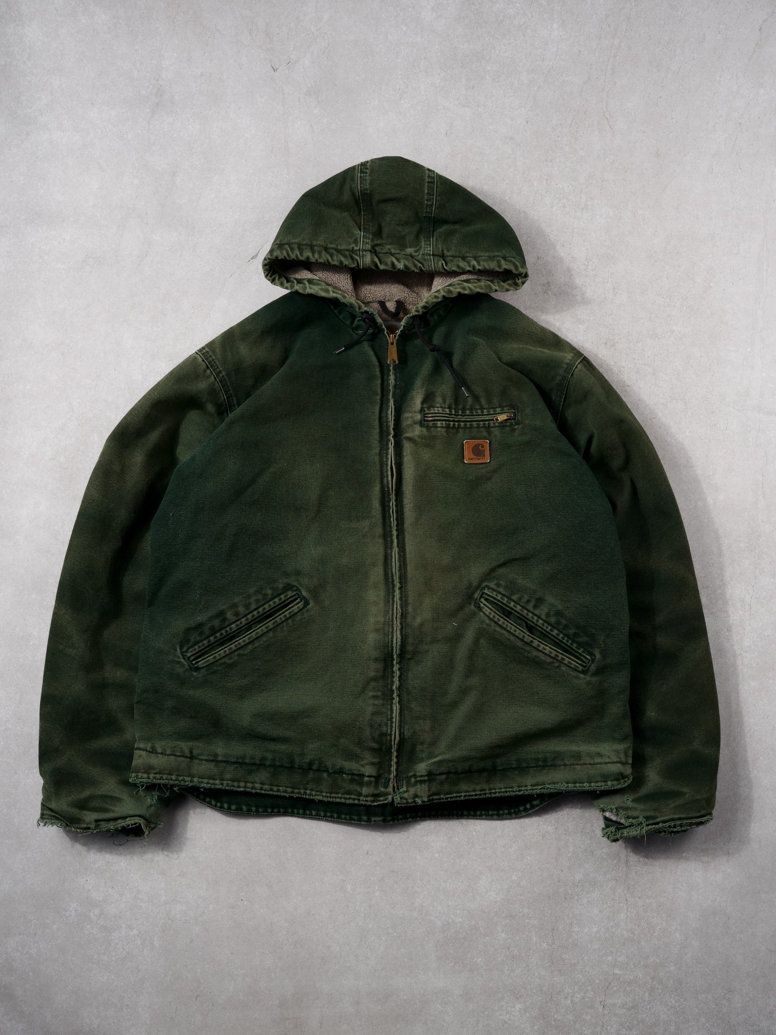 Vintage 90s Faded Pine Green Carhartt Sherpa Lined Workwear Coat (L/XL)
