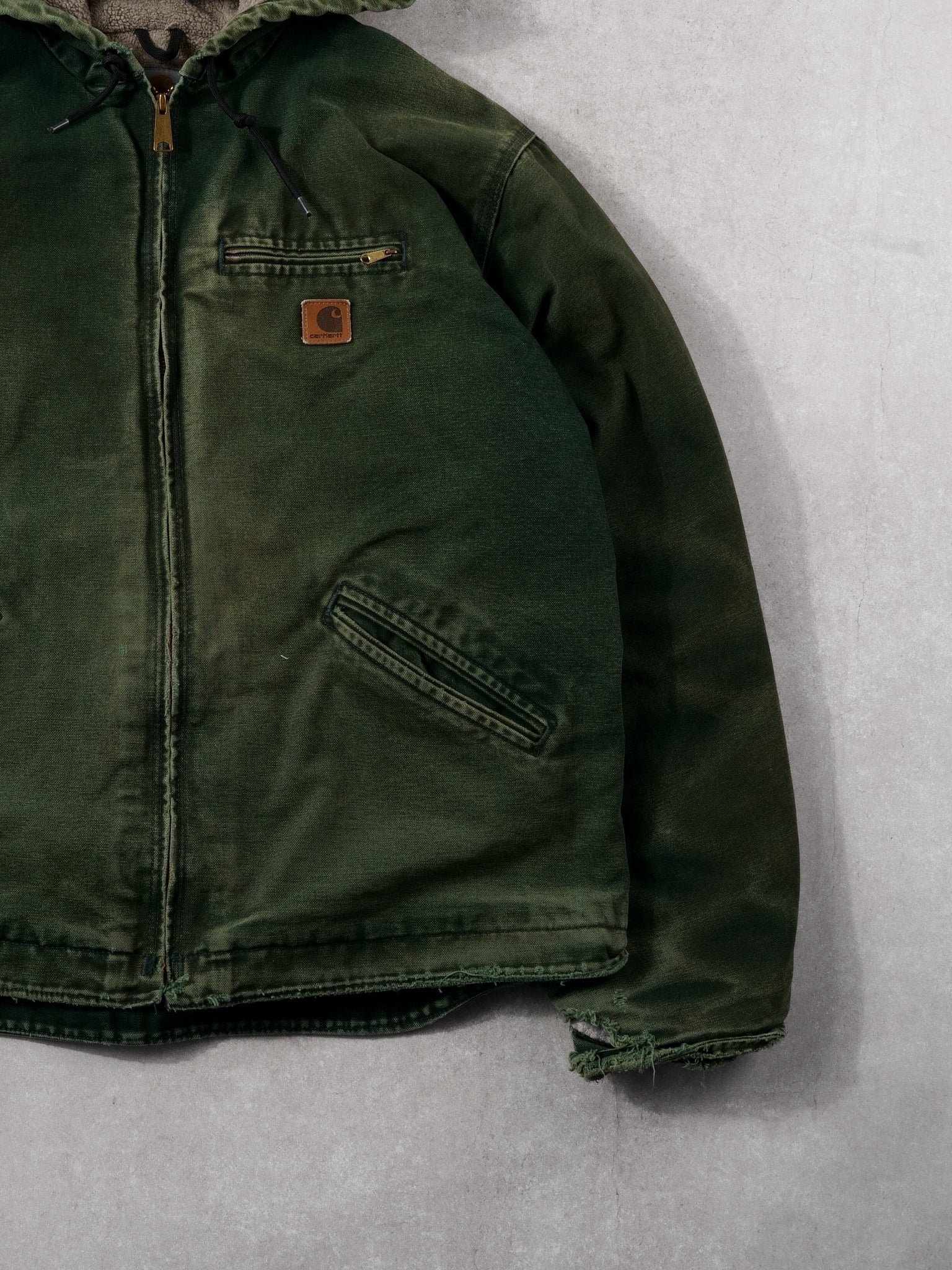 Vintage 90s Faded Pine Green Carhartt Sherpa Lined Workwear Coat (L/XL)