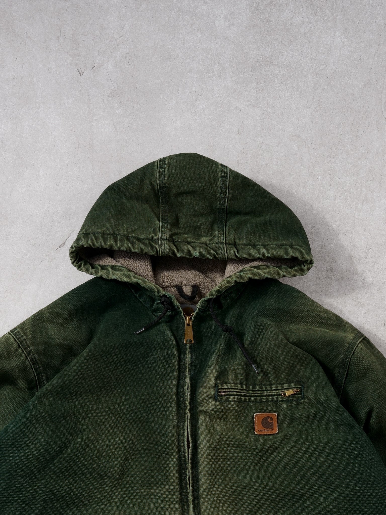 Vintage 90s Faded Pine Green Carhartt Sherpa Lined Workwear Coat (L/XL)