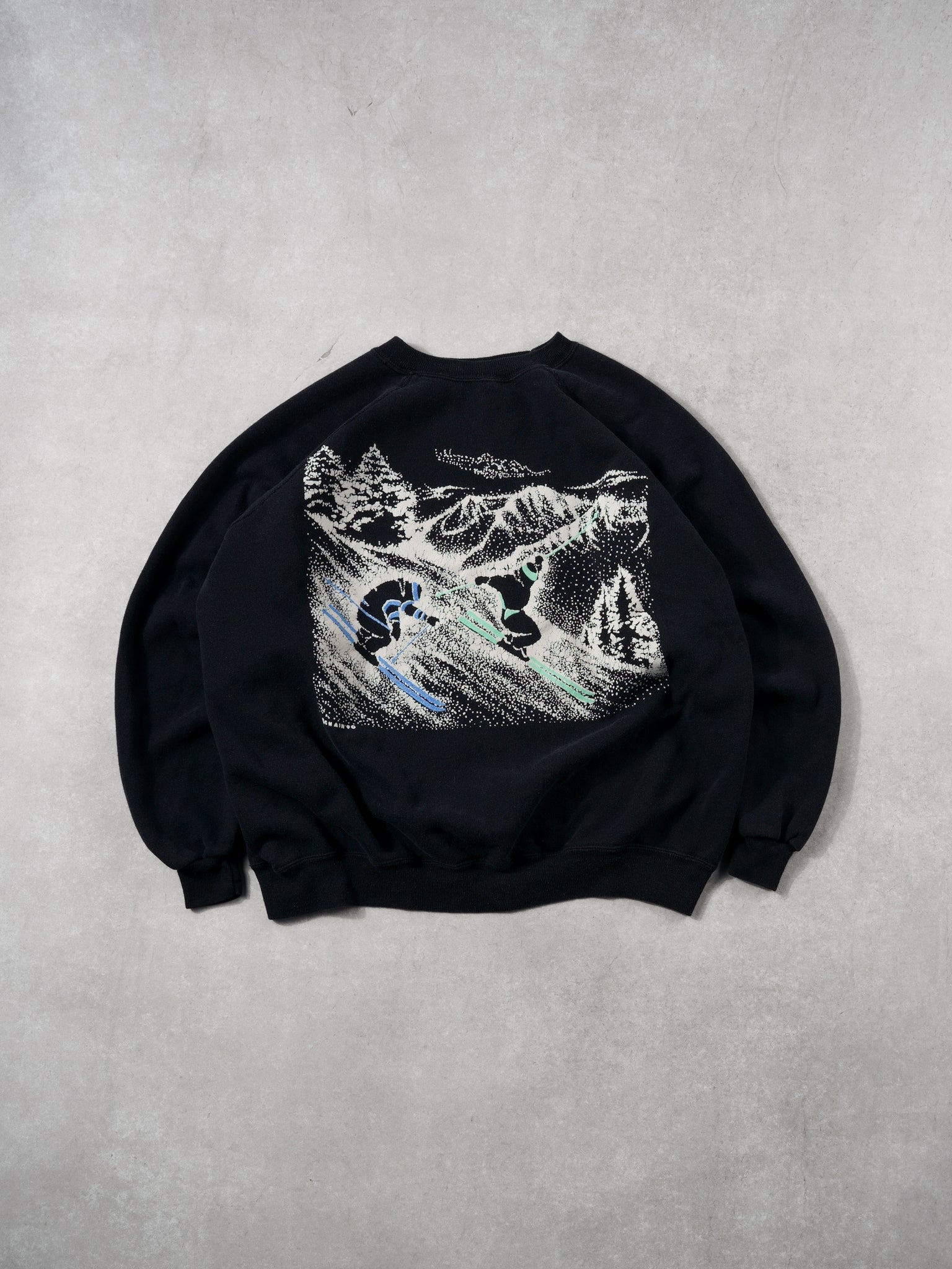 Vintage 80s Black Hanes Skiing Graphic Crewneck (L)