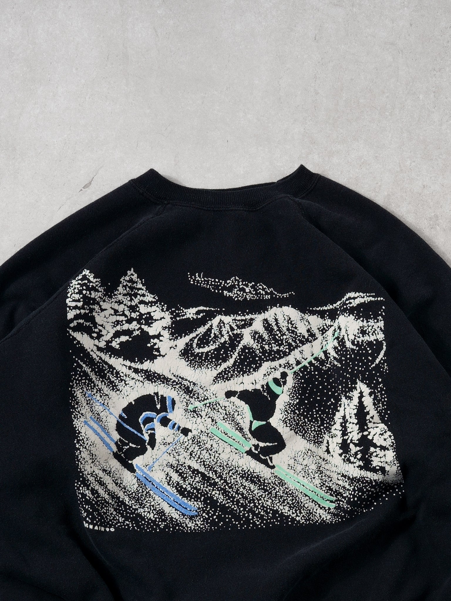 Vintage 80s Black Hanes Skiing Graphic Crewneck (L)