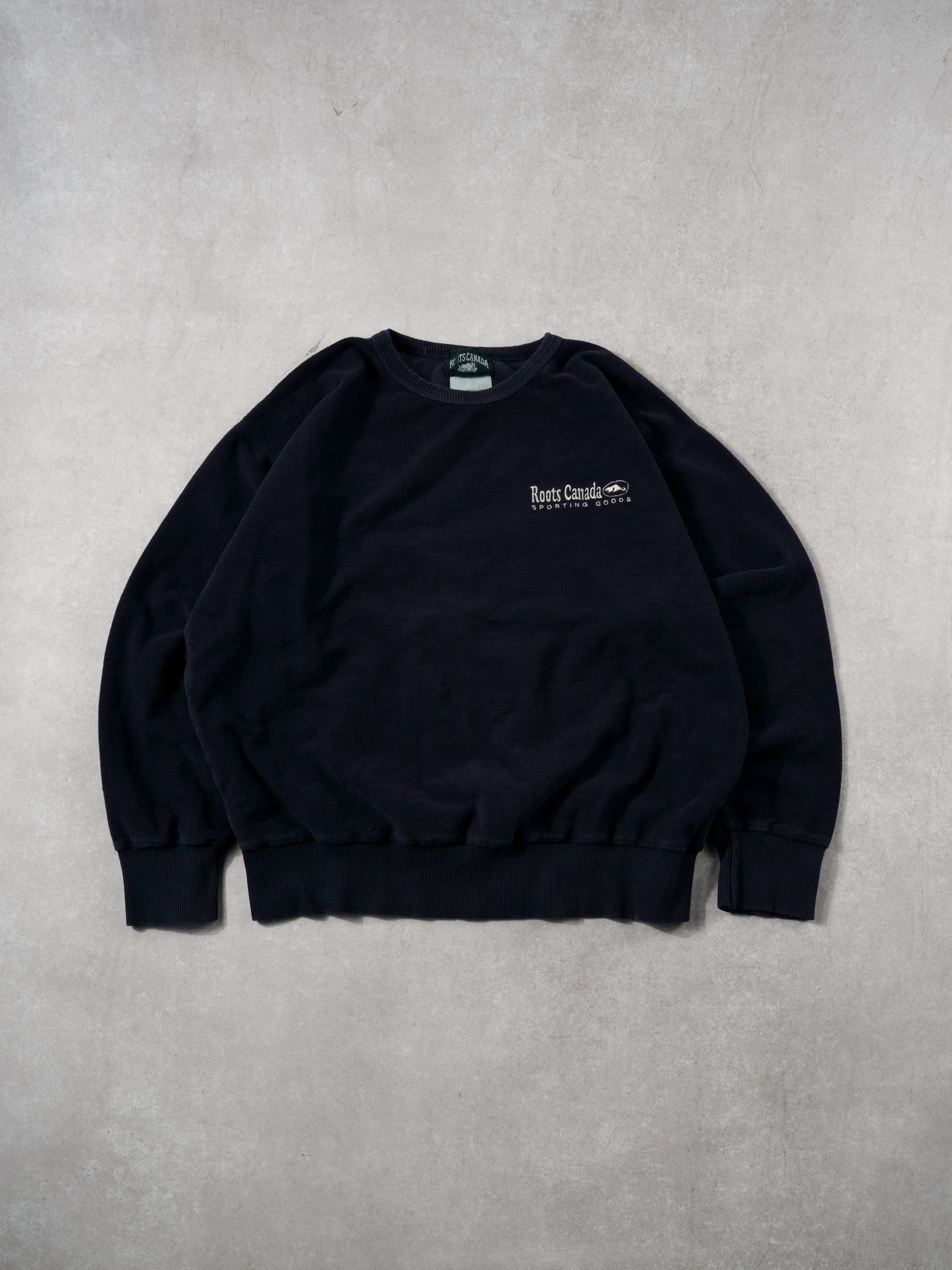 Vintage 80s Navy Blue Roots Canada Sporting Goods Crewneck (L)