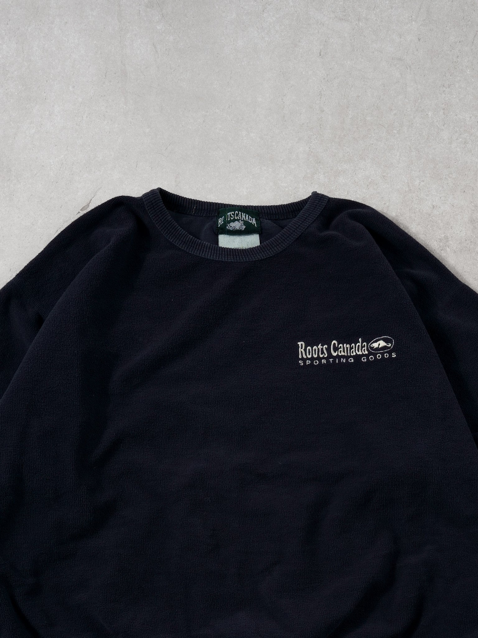 Vintage 80s Navy Blue Roots Canada Sporting Goods Crewneck (L)