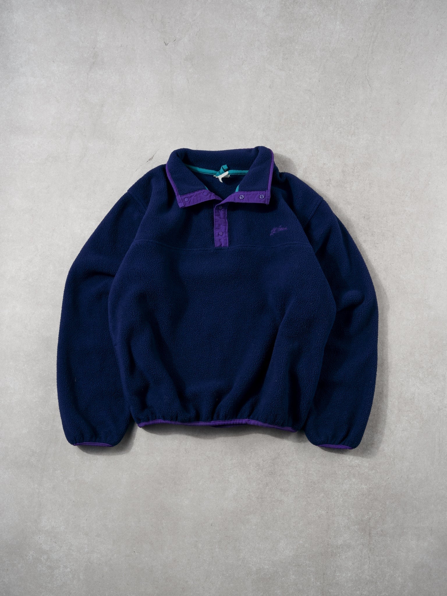 VIntage 80s Navy Blue LL Bean 1/4 Button Fleece Crewneck