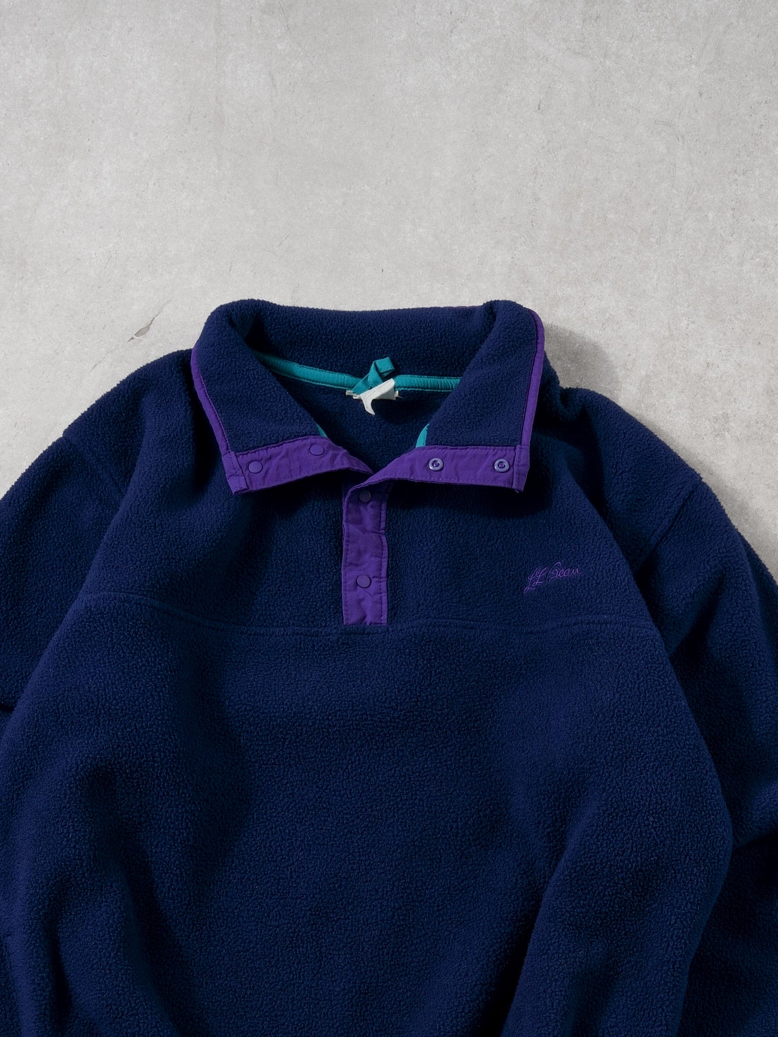 VIntage 80s Navy Blue LL Bean 1/4 Button Fleece Crewneck