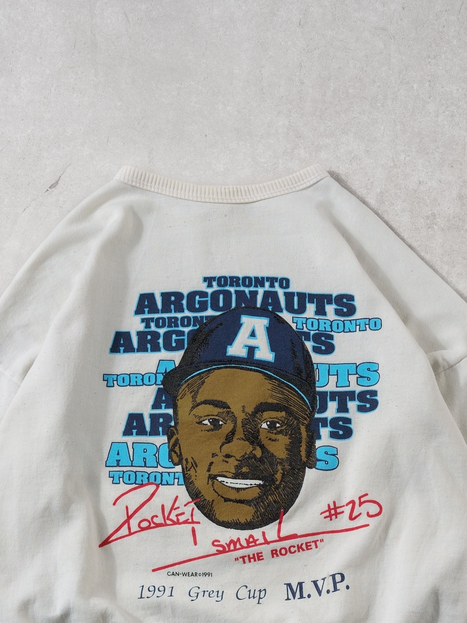 Vintage 91' White Grey Toronto Argonauts Pocket Small #25 Crewneck (L)
