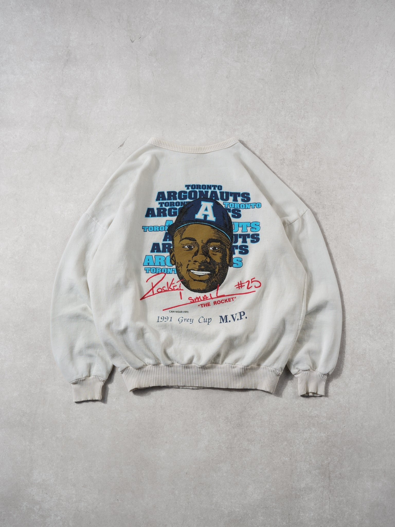 Vintage 91' White Grey Toronto Argonauts Pocket Small #25 Crewneck (L)