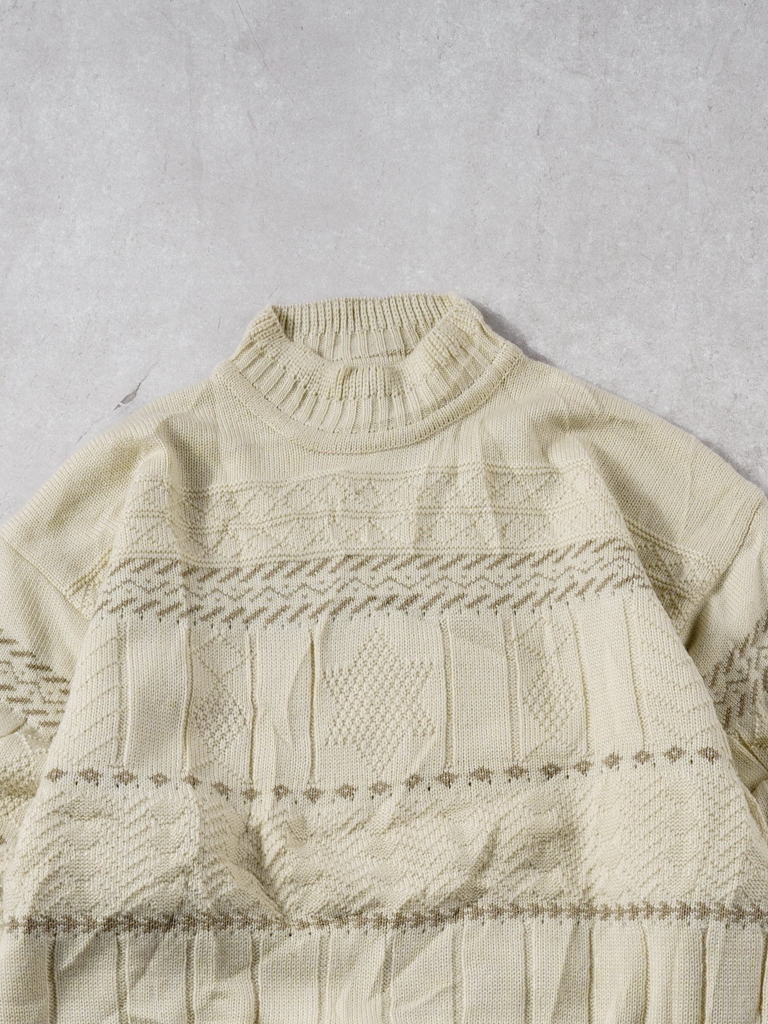 Vintage 80s Cream Pattern Knit Sweater (M)