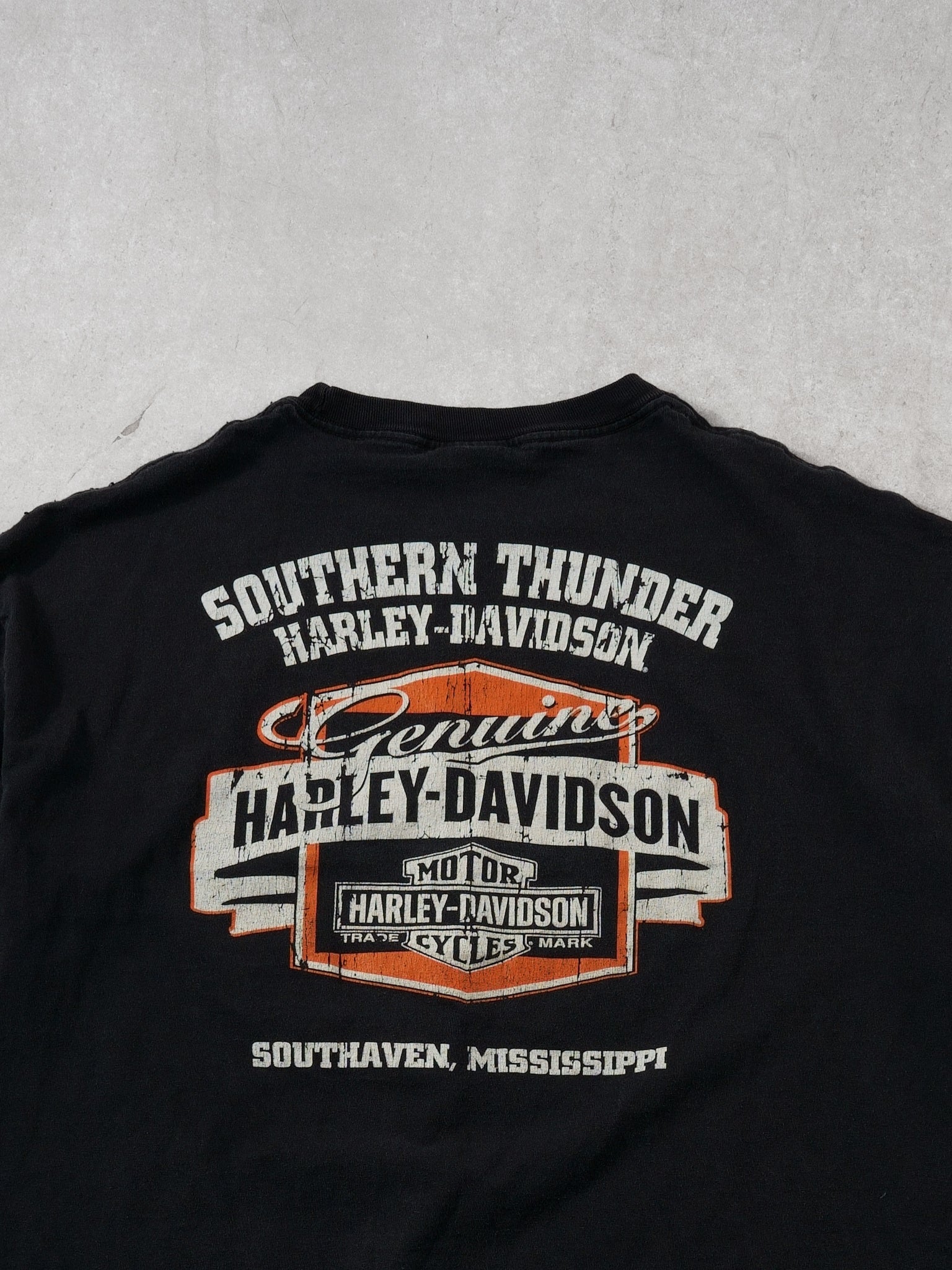 Vintage 90s Black Harley Davidson Ride Hard Mississippi Tee (L)
