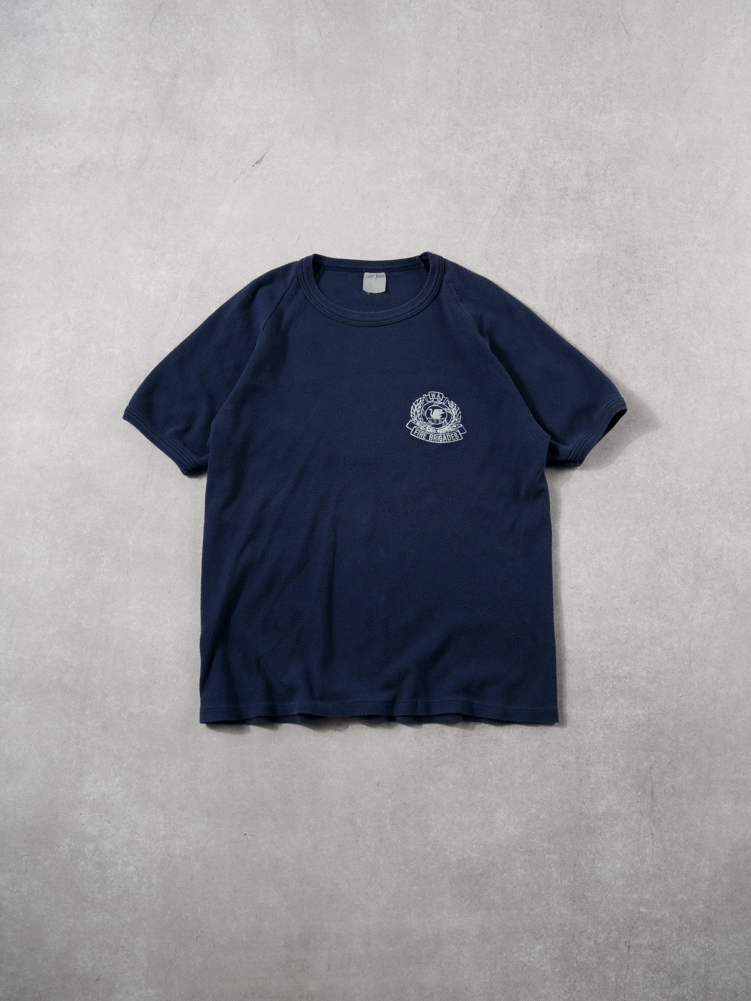 Vintage 70s Navy Blue Ringer Fire Brigades Tee (XS)