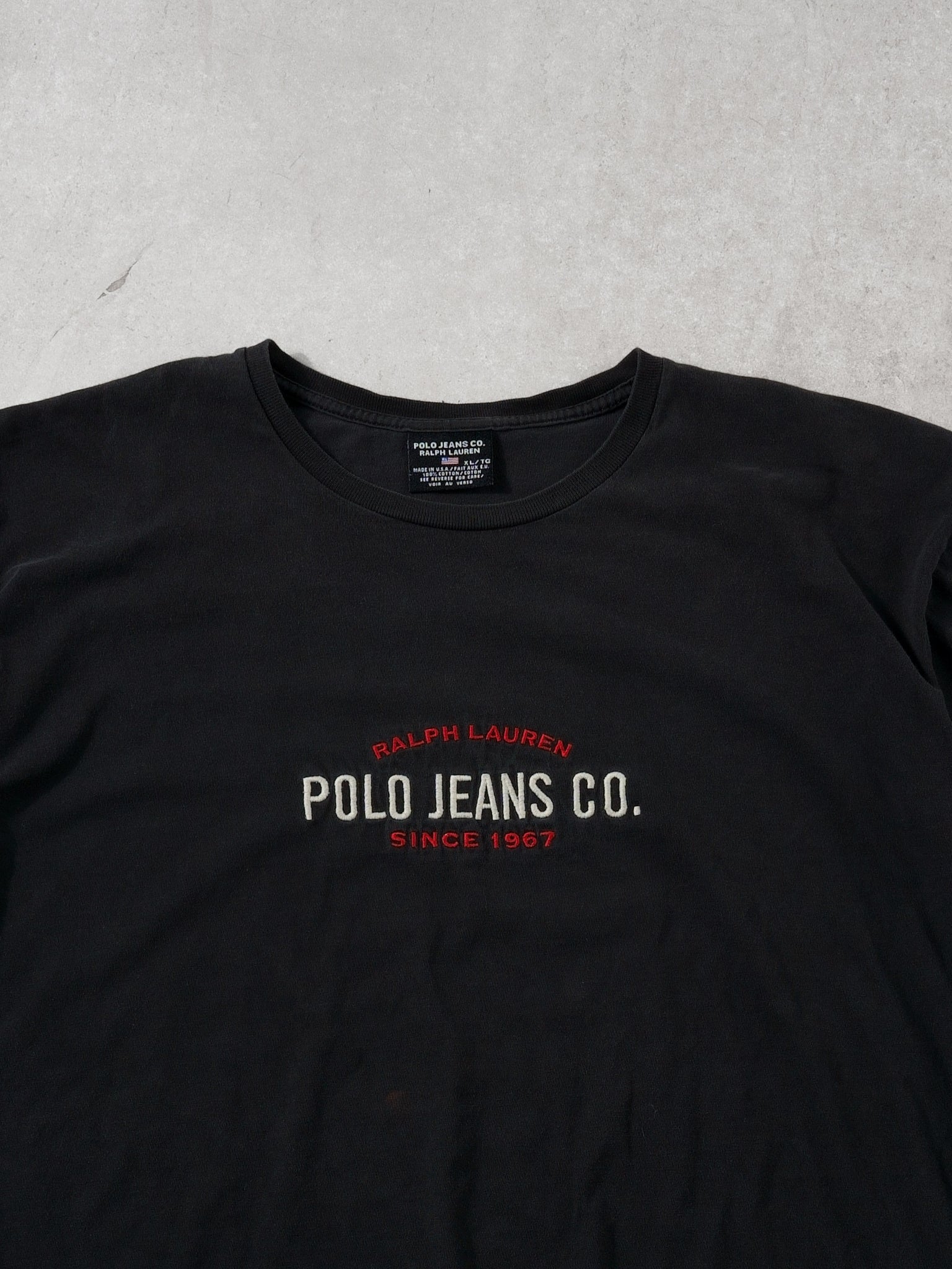 Vintage 90s Washed Black Polo Ralph Lauren Tee (L)