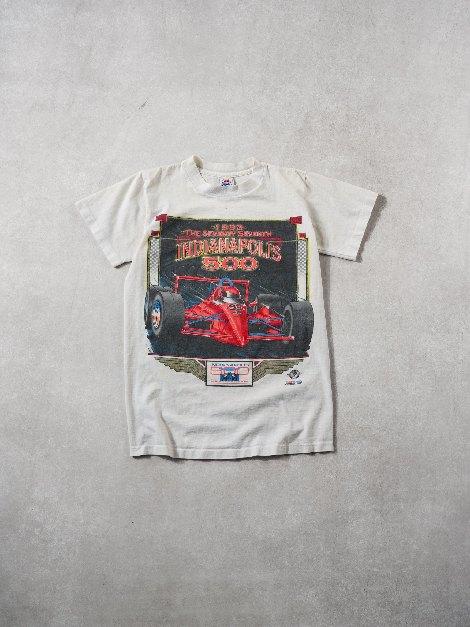Vintage 93' White Indiannapolis 500 Grand Prix Racing Graphic Tee (XS)
