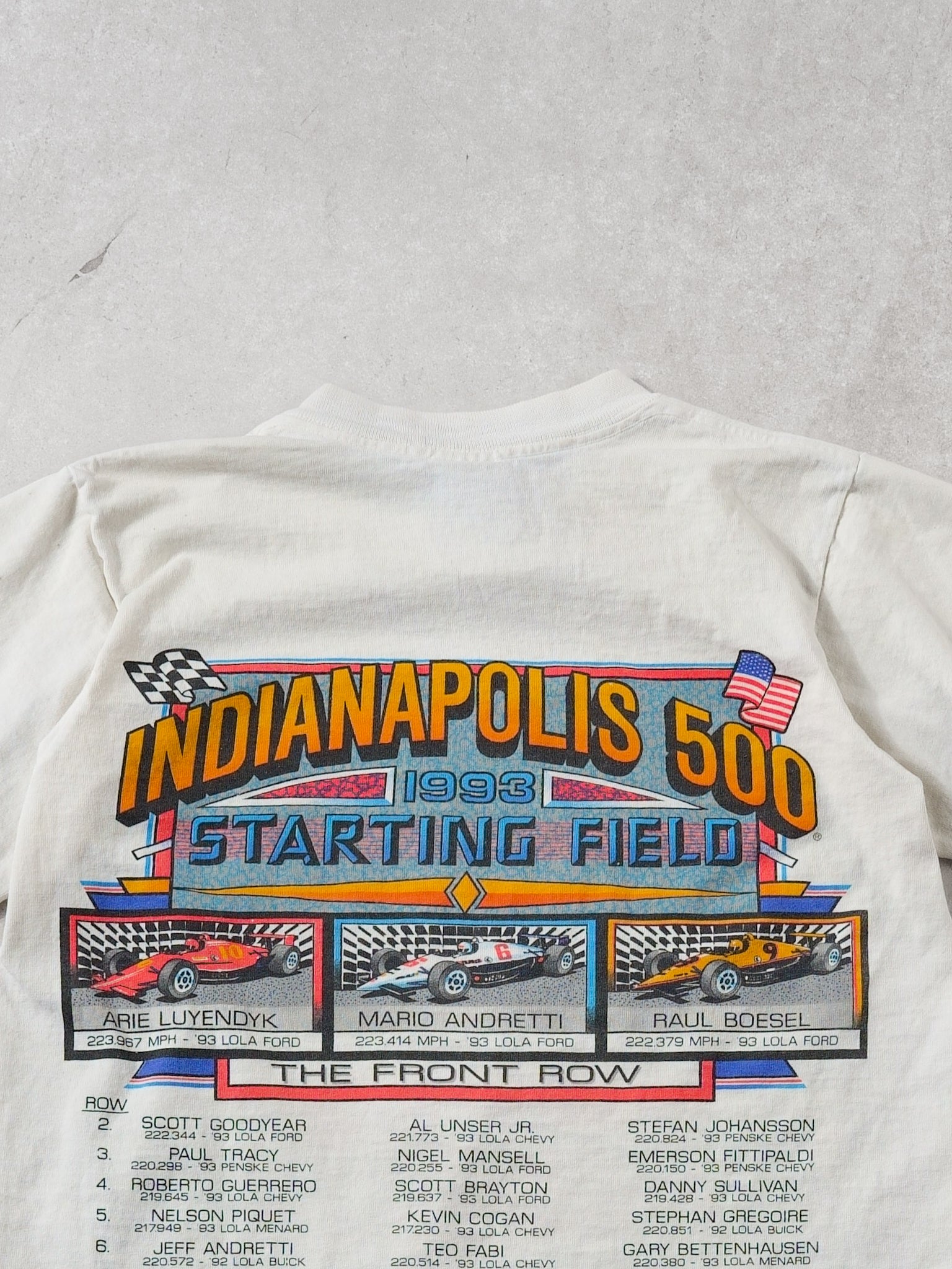 Vintage 93' White Indiannapolis 500 Grand Prix Racing Graphic Tee (XS)