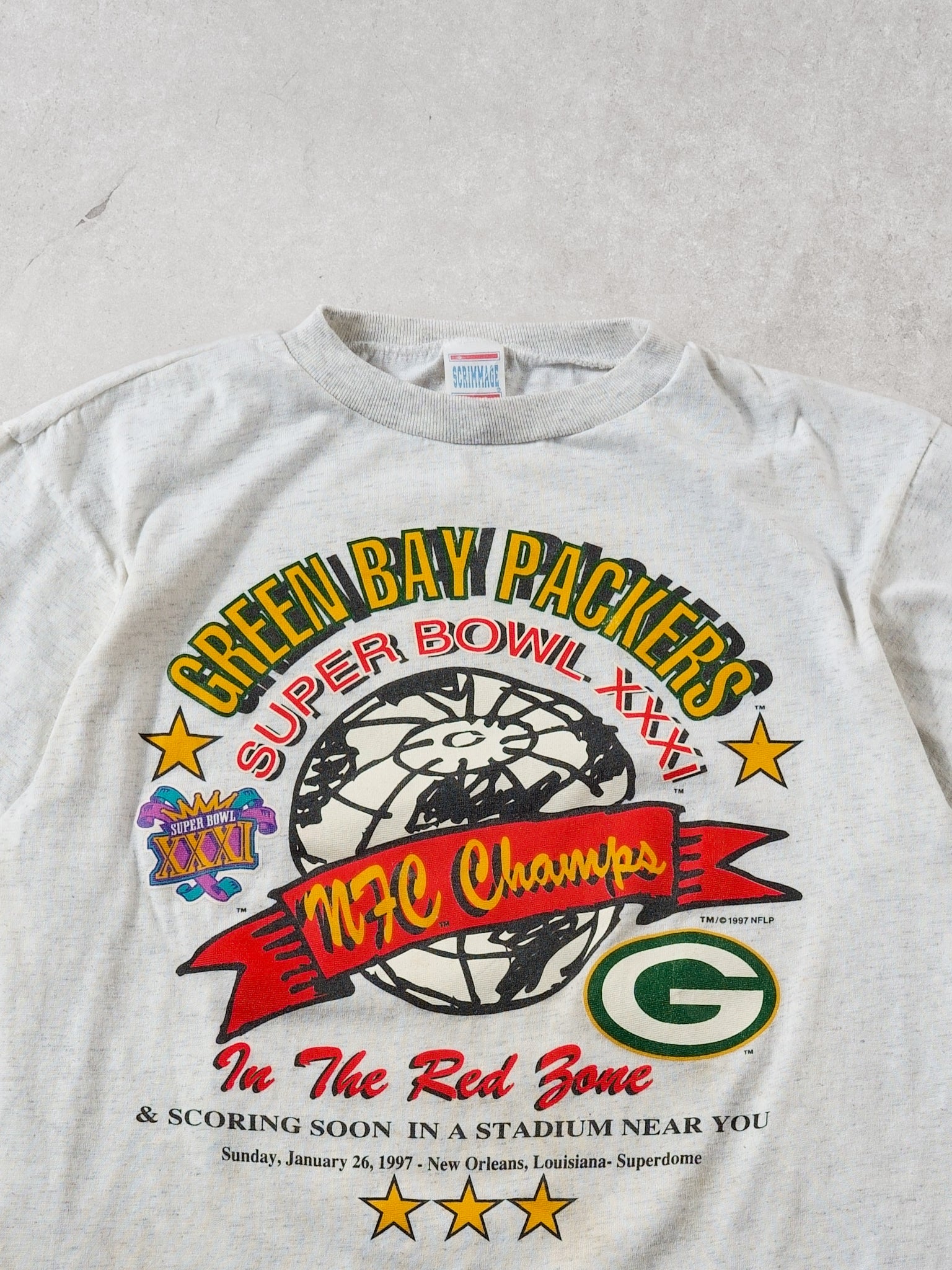 Vintage 97' Grey Green Bay Packers Superbowl XXXI Graphic Tee (S)