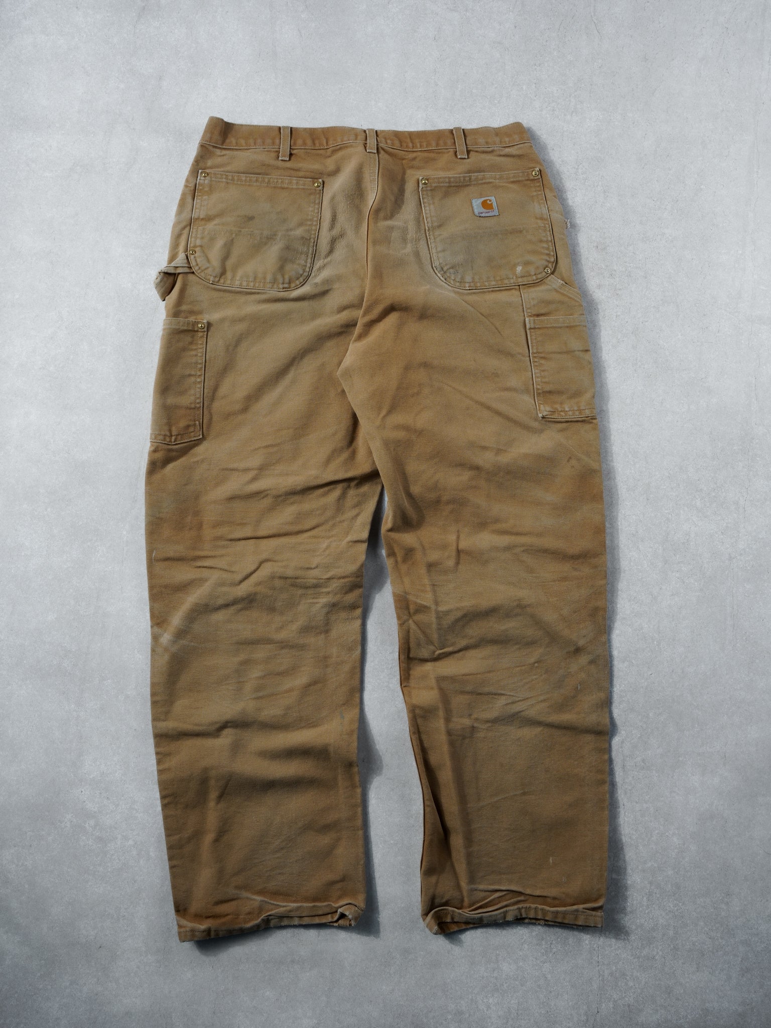 Vintage 90s Khaki Carhartt Double Knee Distressed Carpenter Pants (34x31)