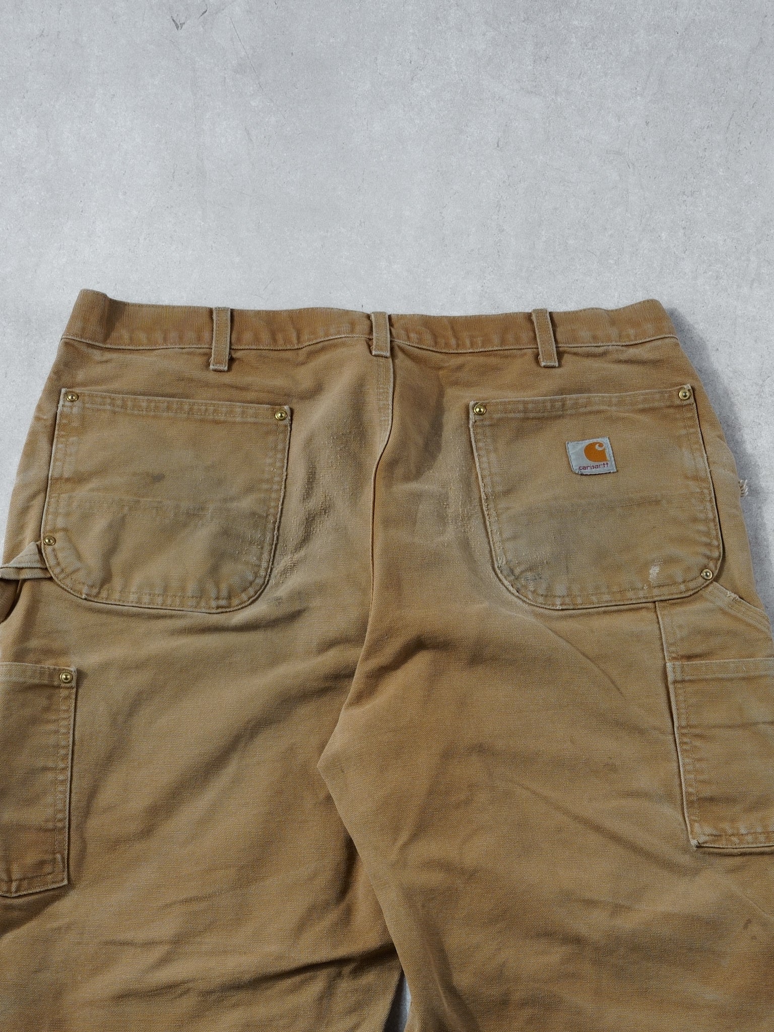 Vintage 90s Khaki Carhartt Double Knee Distressed Carpenter Pants (34x31)