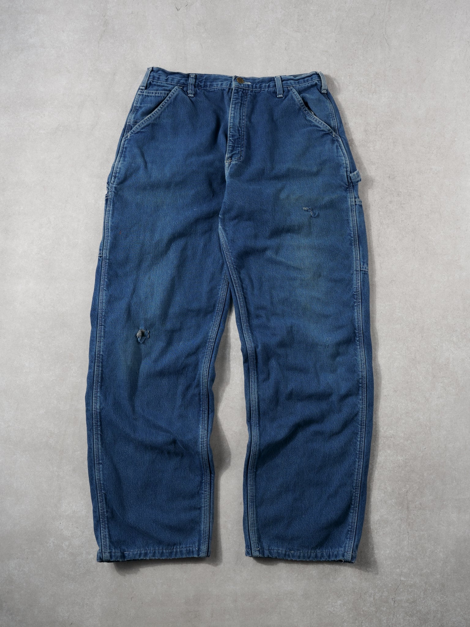 Vintage 90s Blue Carhartt Denim Lined Carpenter Pants (30x30)