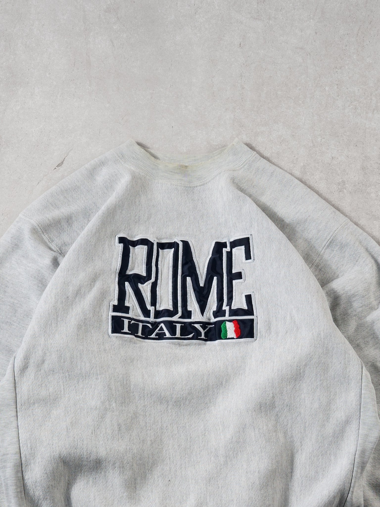 Vintage 90s Grey Rome Italy Embroidery Crewneck (L)