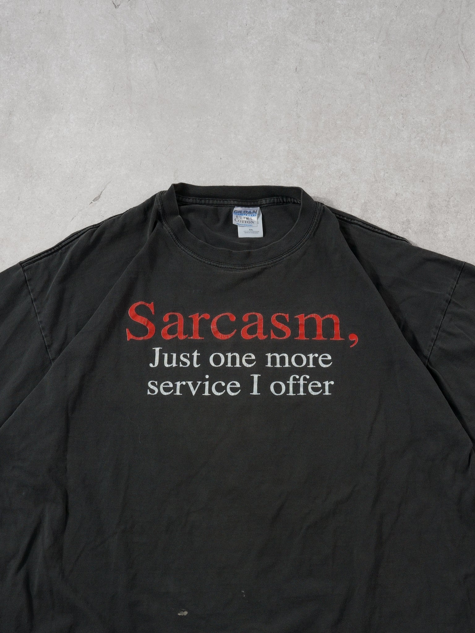 Vintage 90s Washed Black "Sarcasm, Just one more service I offer" Tee  (XL)