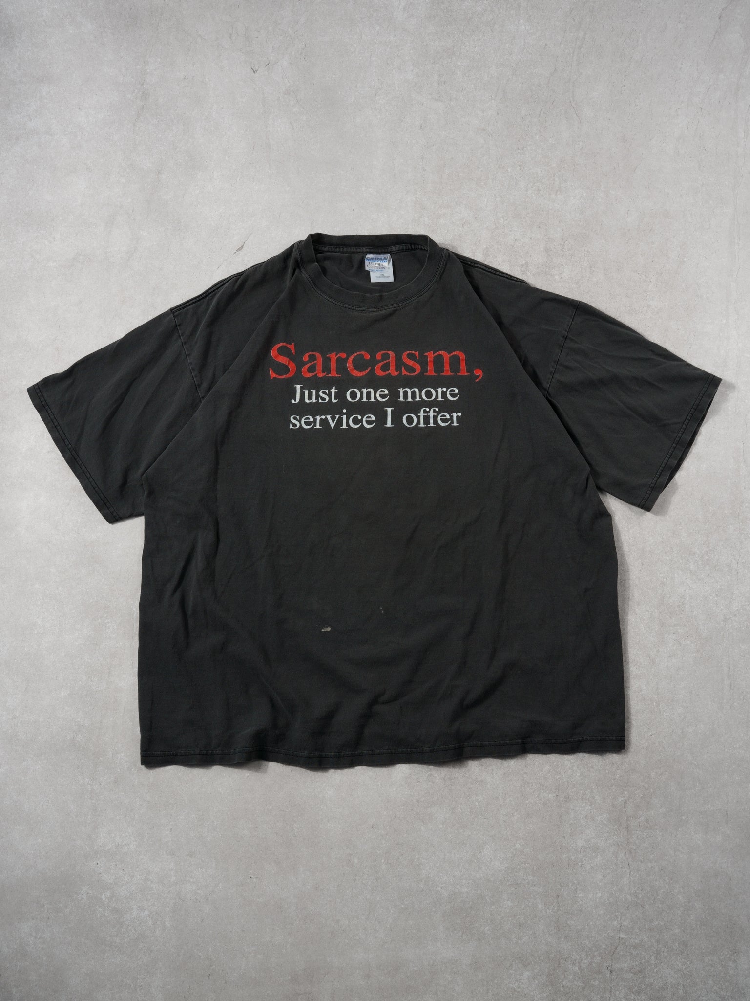Vintage 90s Washed Black "Sarcasm, Just one more service I offer" Tee  (XL)
