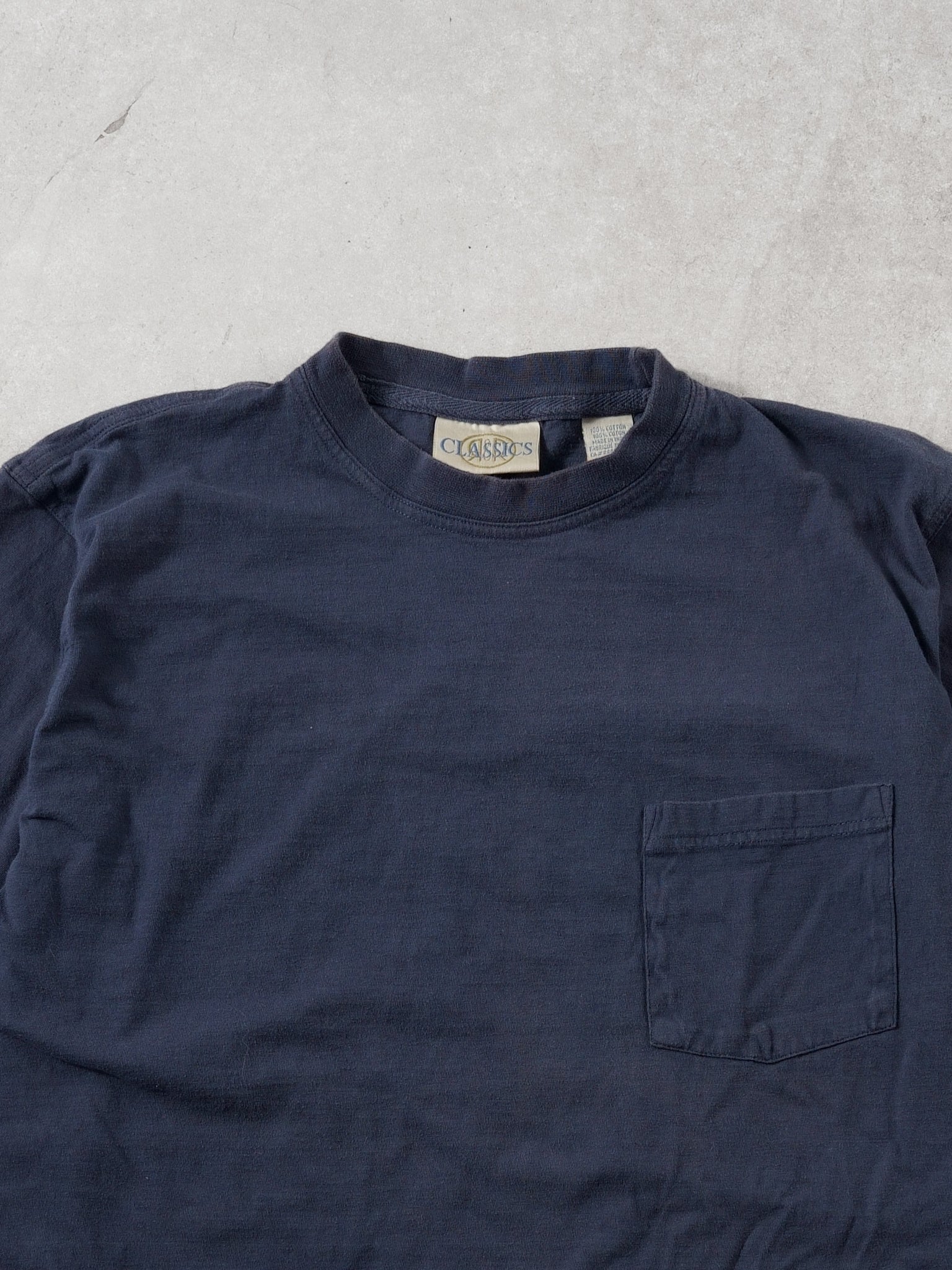 Vintage Y2k Washed Navy Blue Classsics Blank Tee (M)