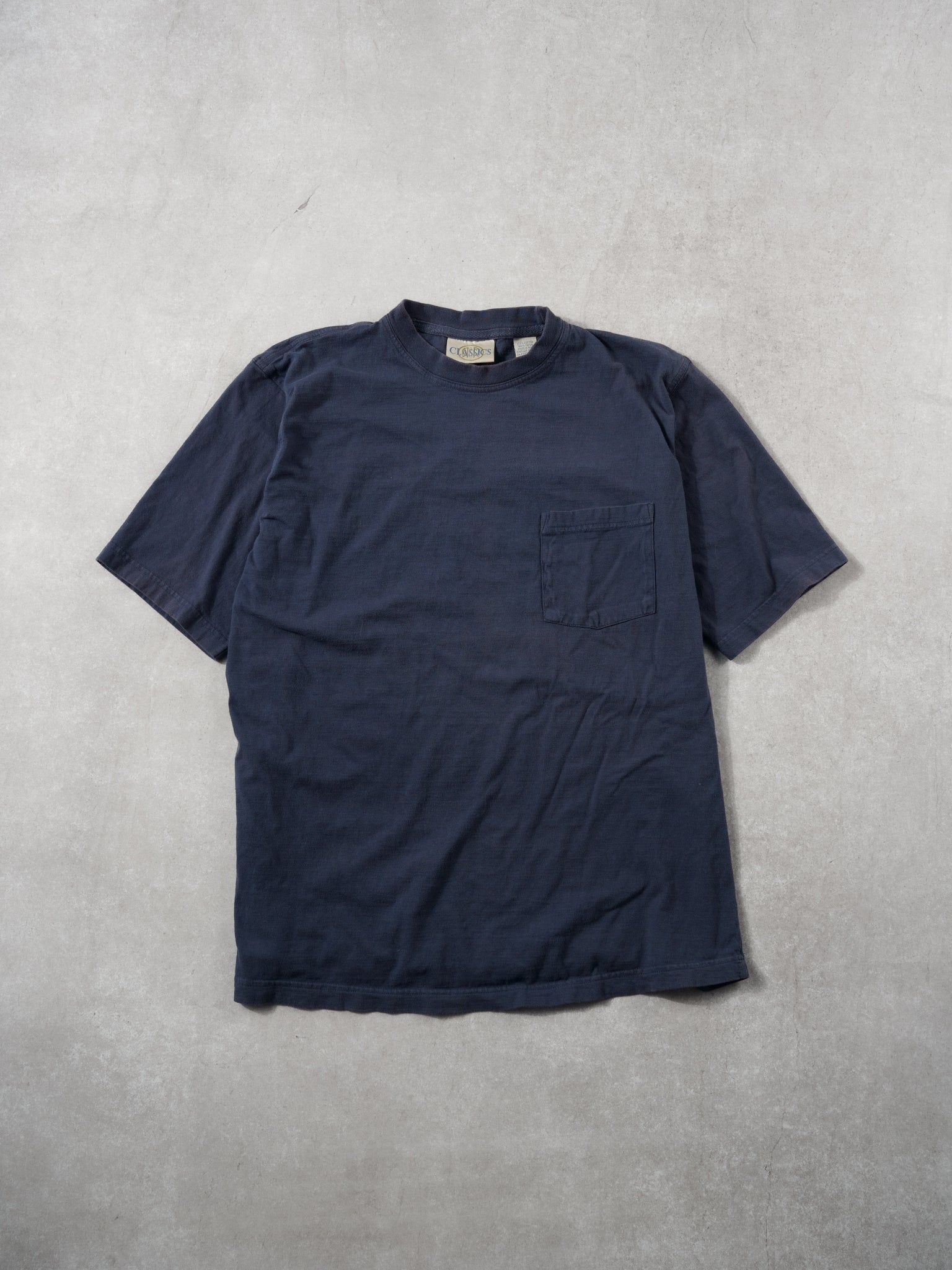 Vintage Y2k Washed Navy Blue Classsics Blank Tee (M)
