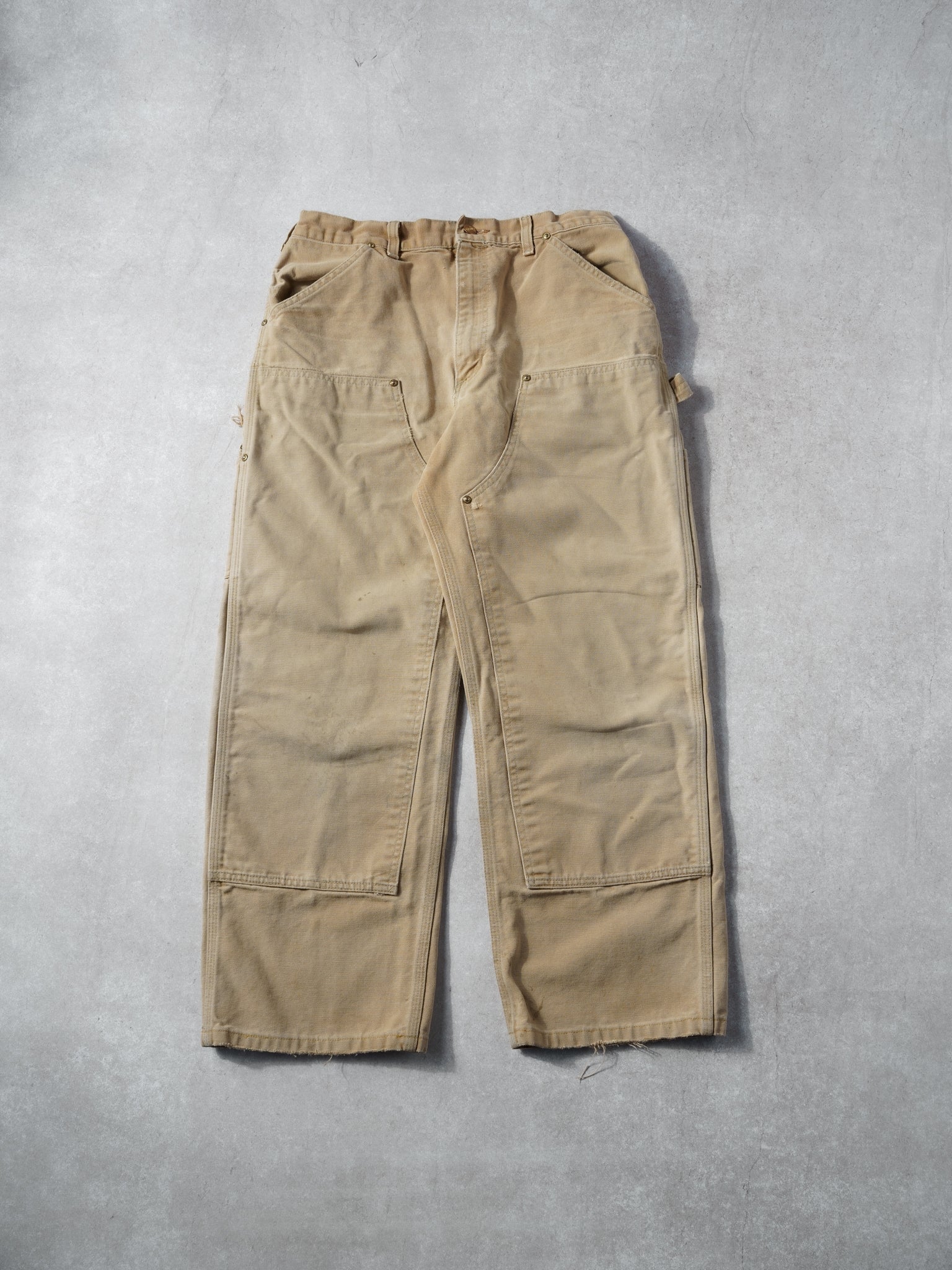 Vintage 90s Washed Khaki Carhartt Double Knee Carpenter Pants (30x26)