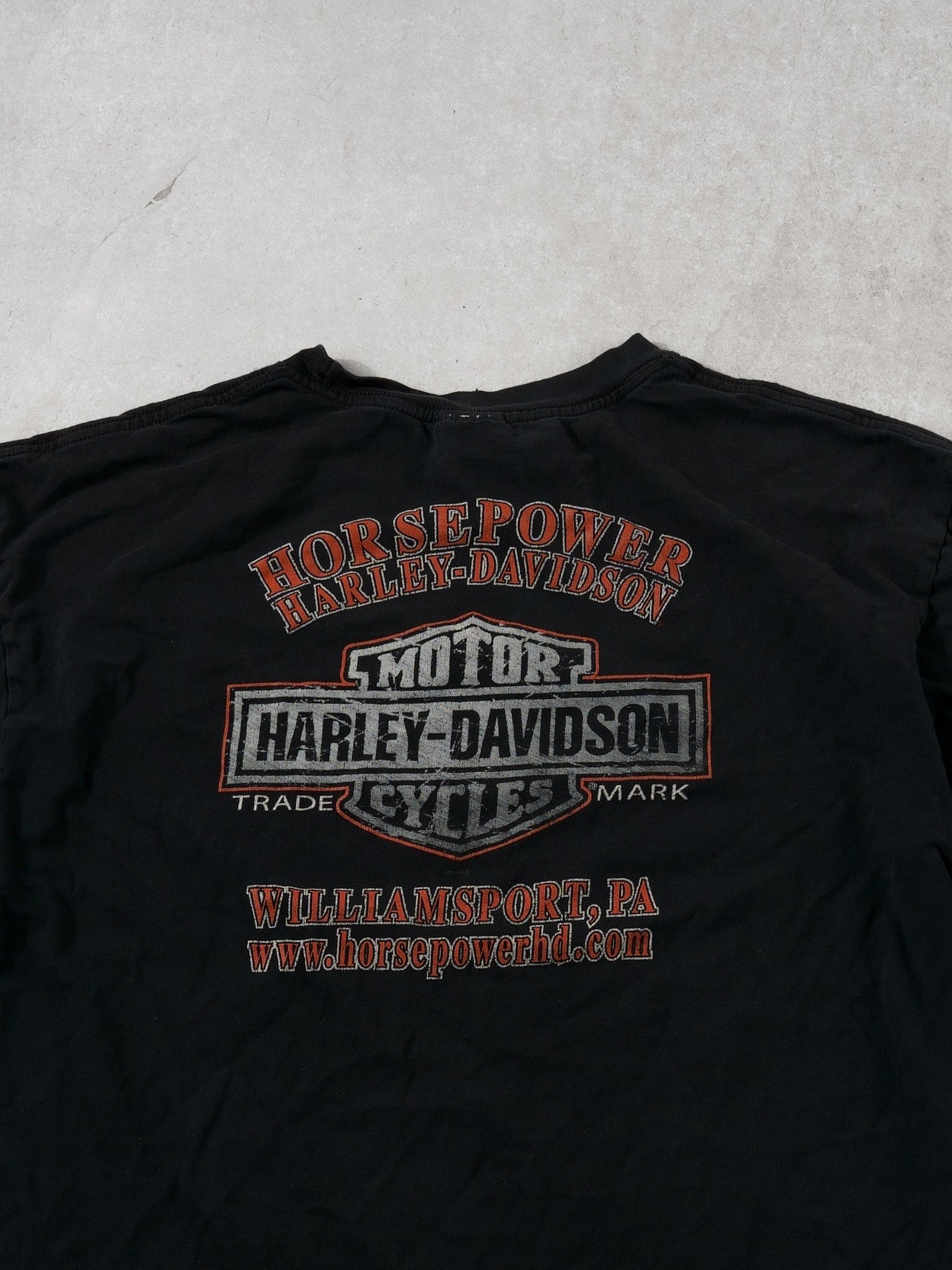 Vintage Y2k Black Harley Davidson Williamsport Pa Flame Tee (L)