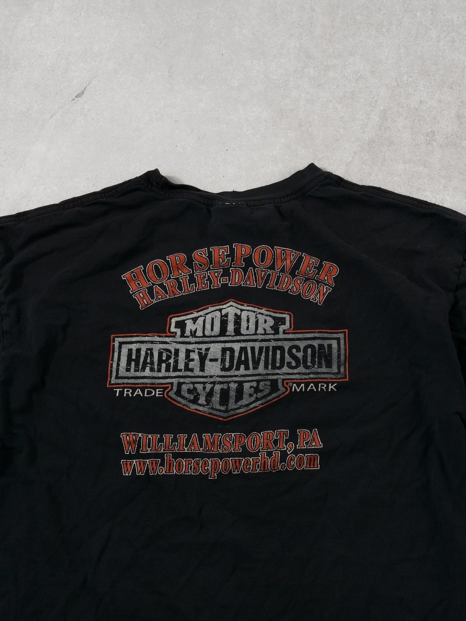 Vintage Y2k Black Harley Davidson Williamsport Pa Flame Tee (L ...