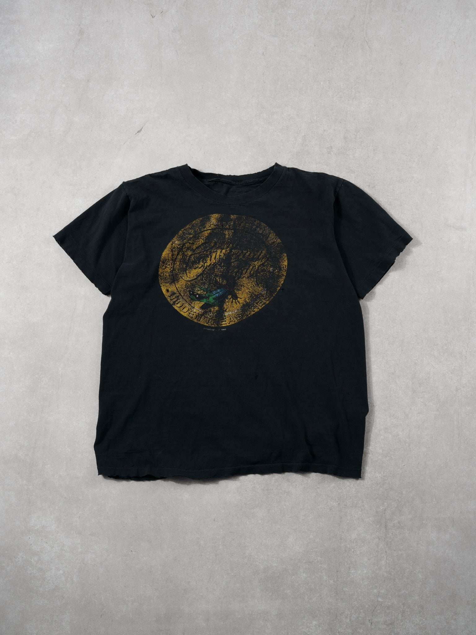 Vintage 90s Black Faded Hidden Graphic Tee (M)