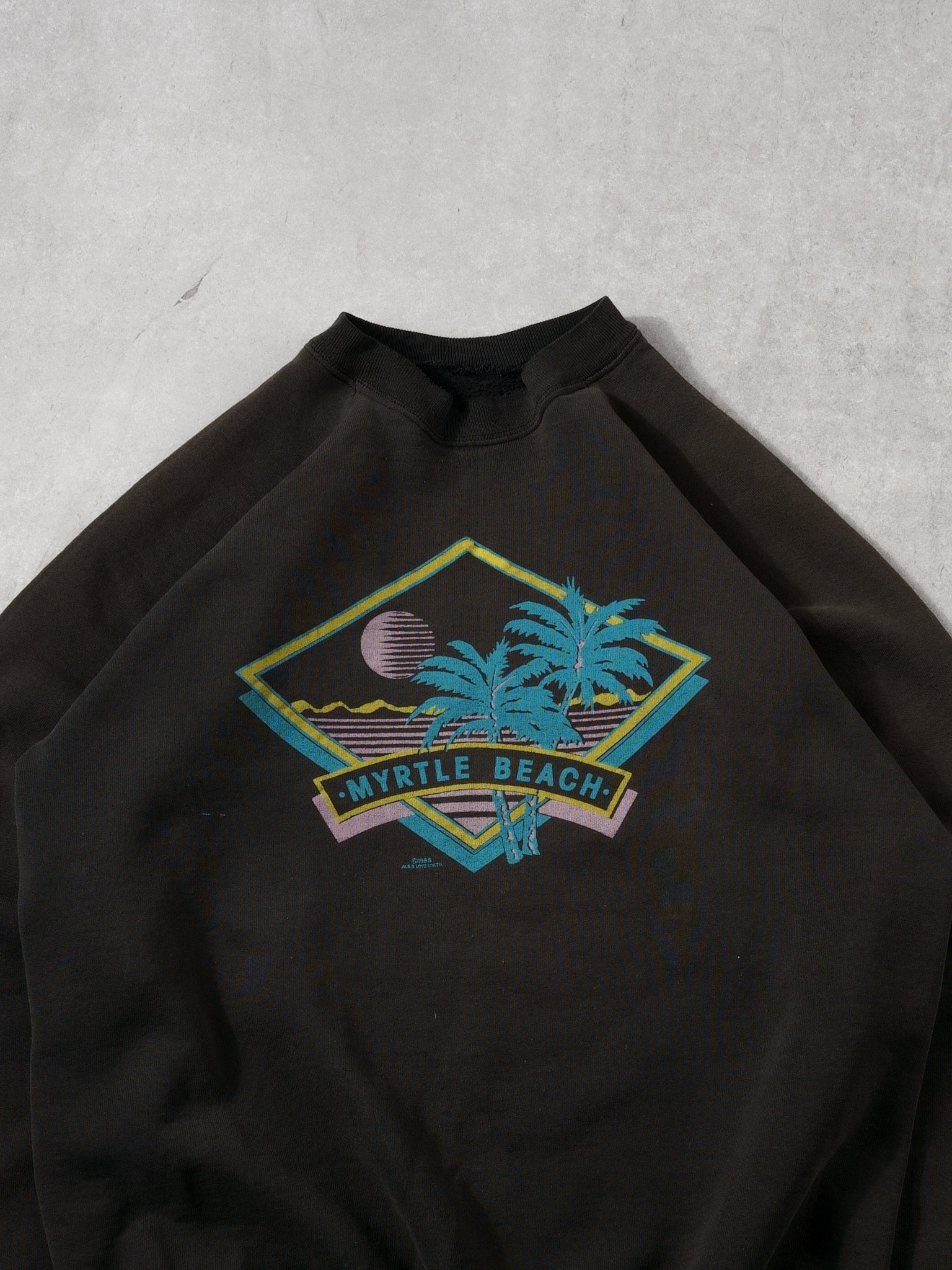 Vintage 88' Washed Black Myrtle Beach Graphic Crew (M)