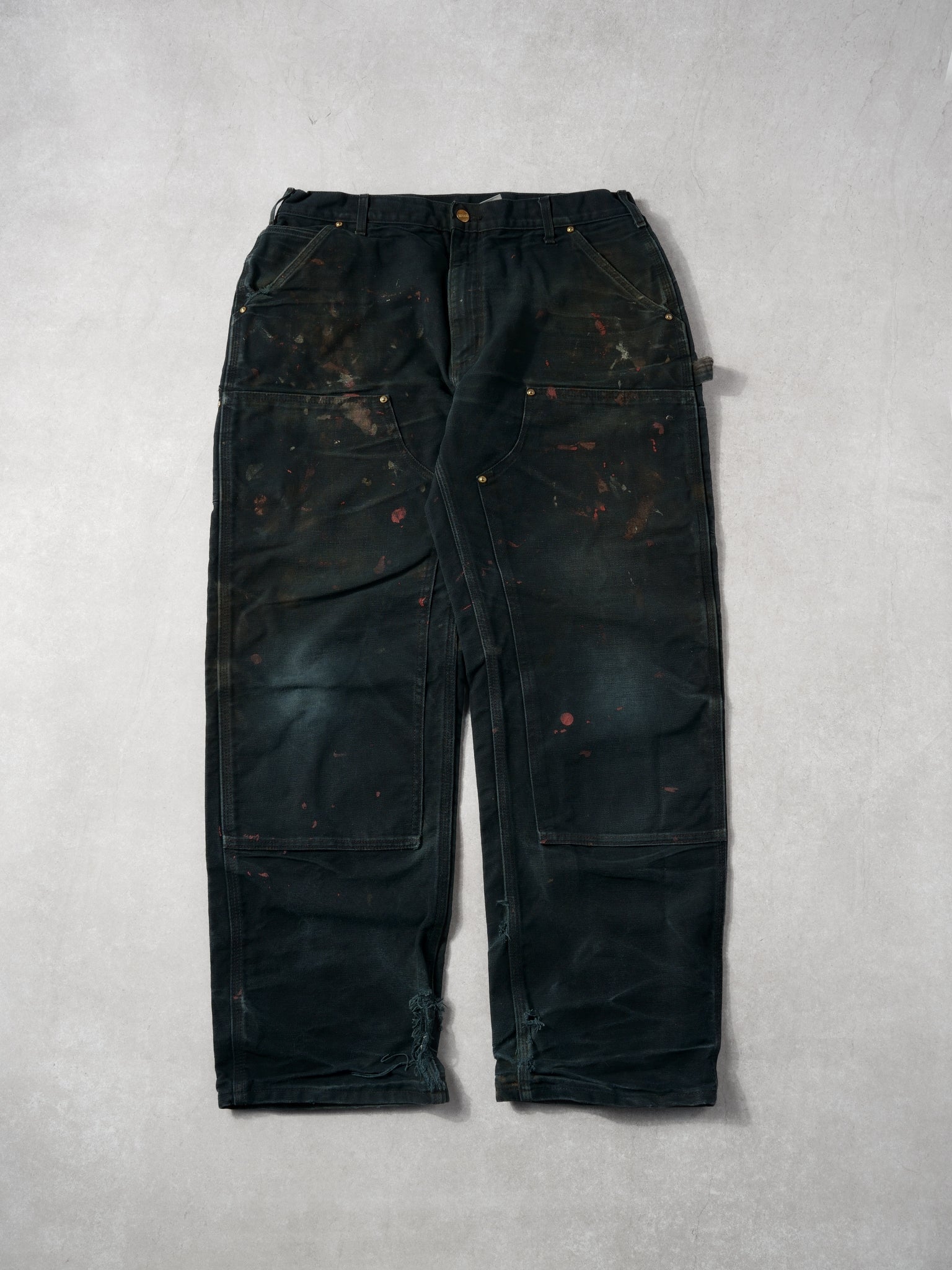 Vintage 90s Black Carhartt Paint Splatter Double Knee Carpenter Pants (36x31)