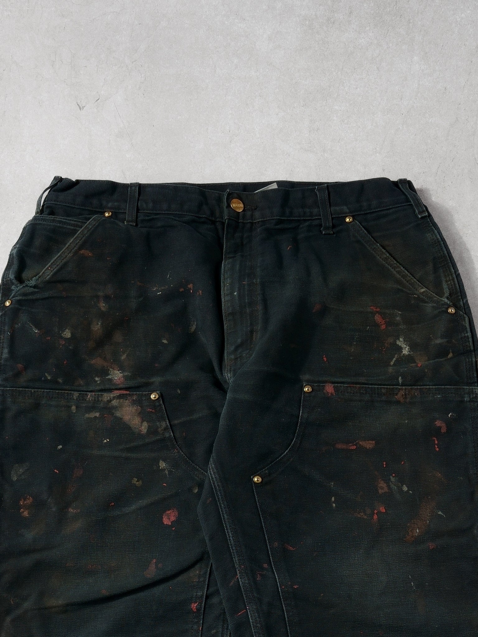 Vintage 90s Black Carhartt Paint Splatter Double Knee Carpenter Pants (36x31)