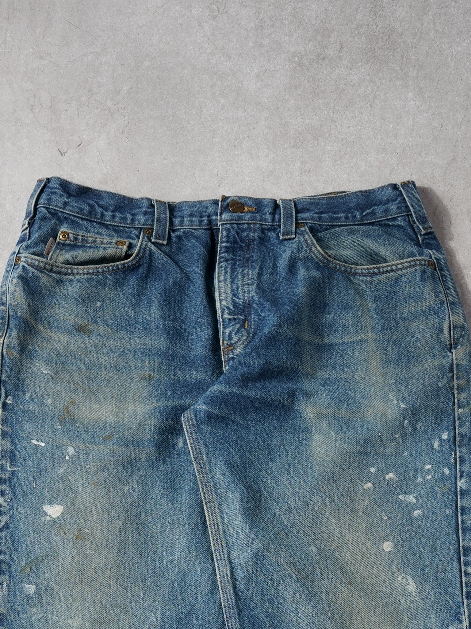 Vintage 90s Blue Carhartt Paint Splatter Denim Jeans (34x34)