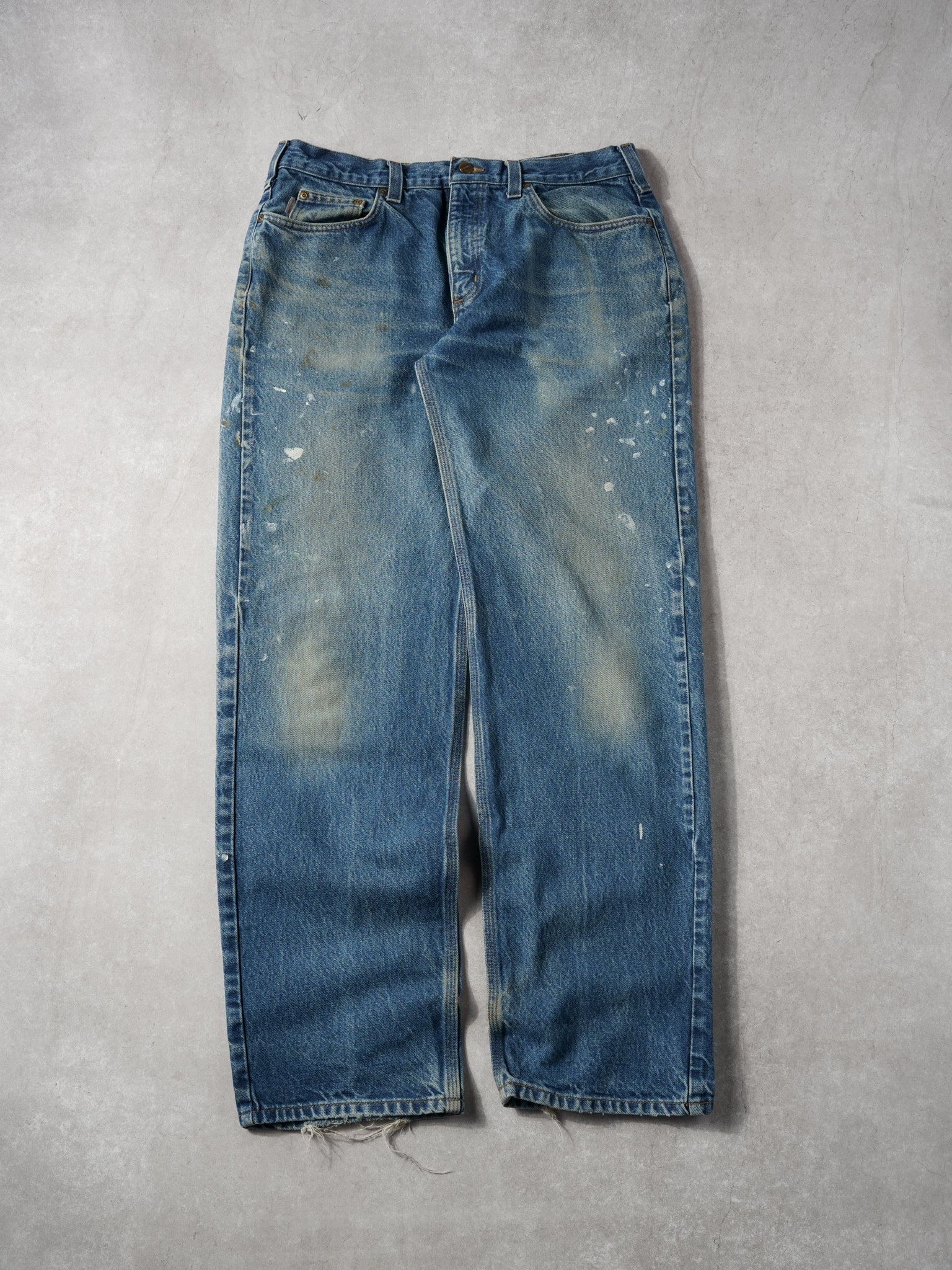 Vintage 90s Blue Carhartt Paint Splatter Denim Jeans (34x34)