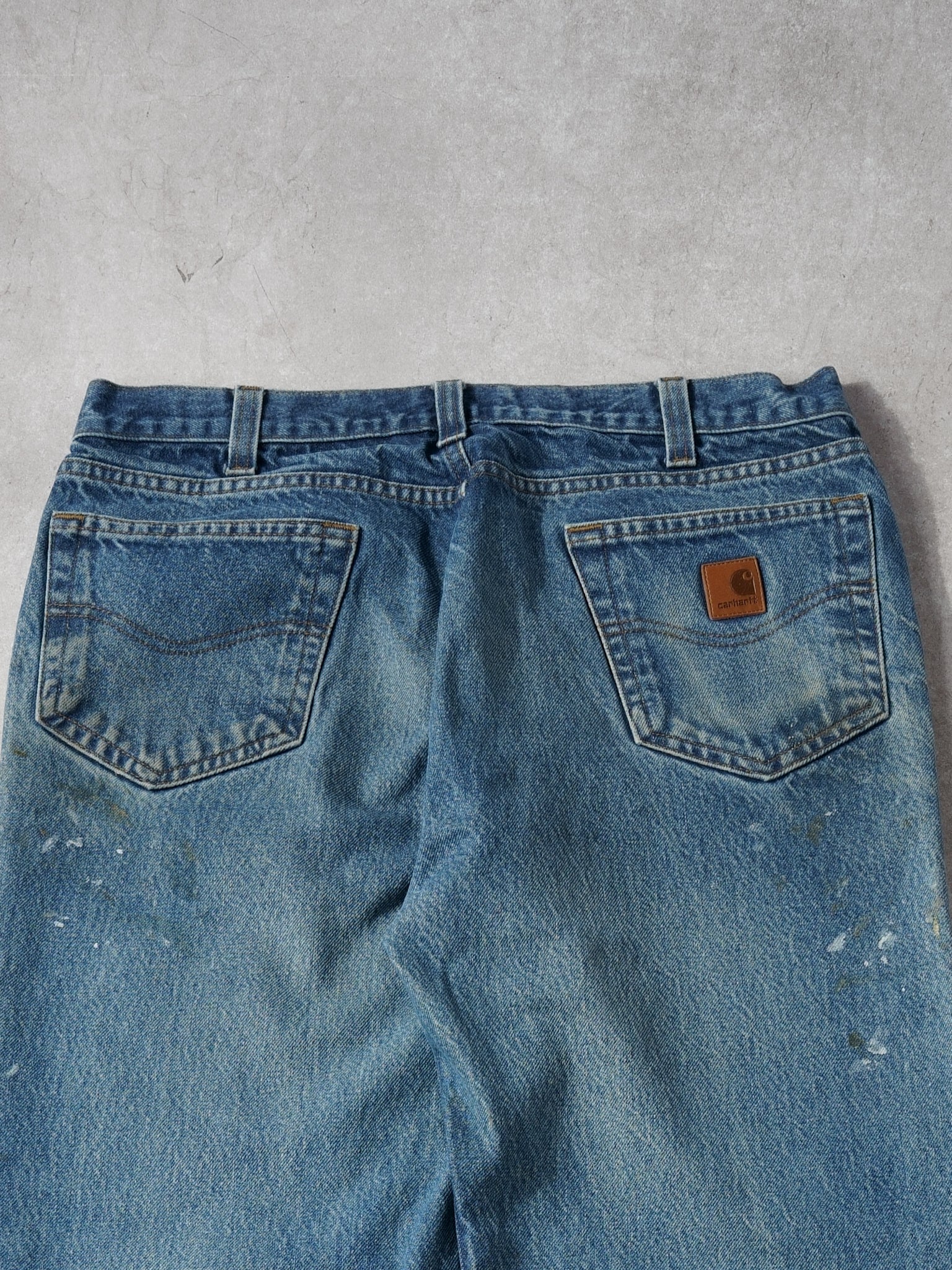 Vintage 90s Blue Carhartt Paint Splatter Denim Jeans (34x34)