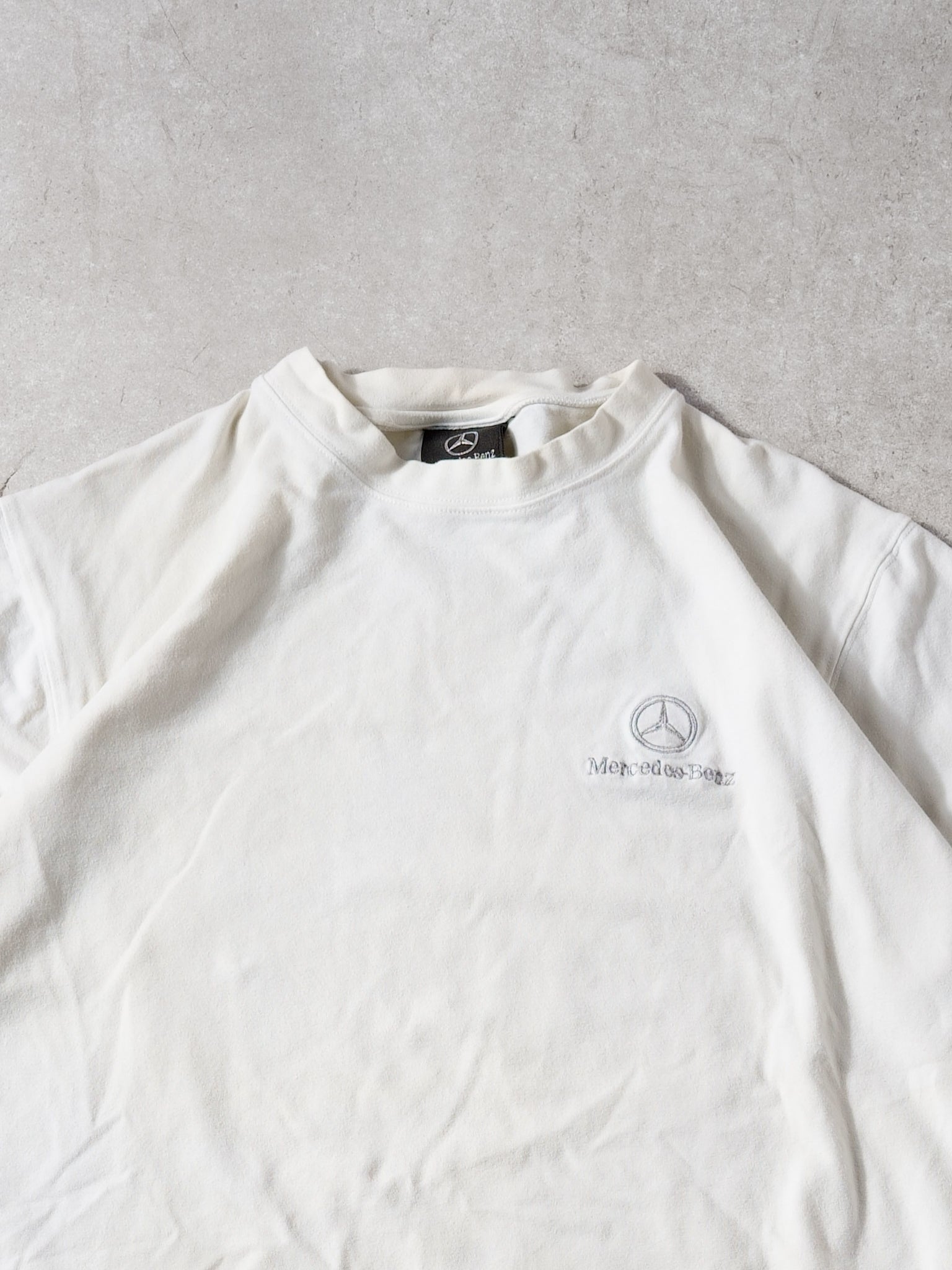 Vintage 90s White Mercedes Benz Embroidery Tee (M/L)