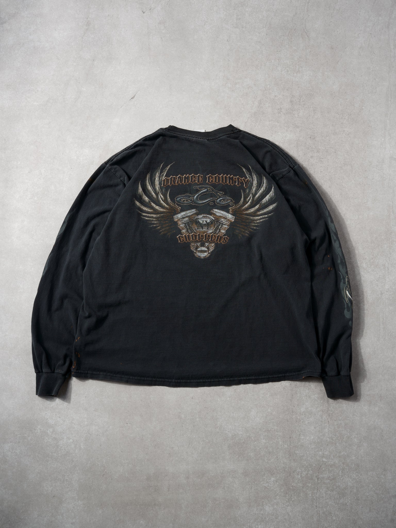 Vintage 90s Washed Black Orange County Choppers Graphic Longsleeve (L)