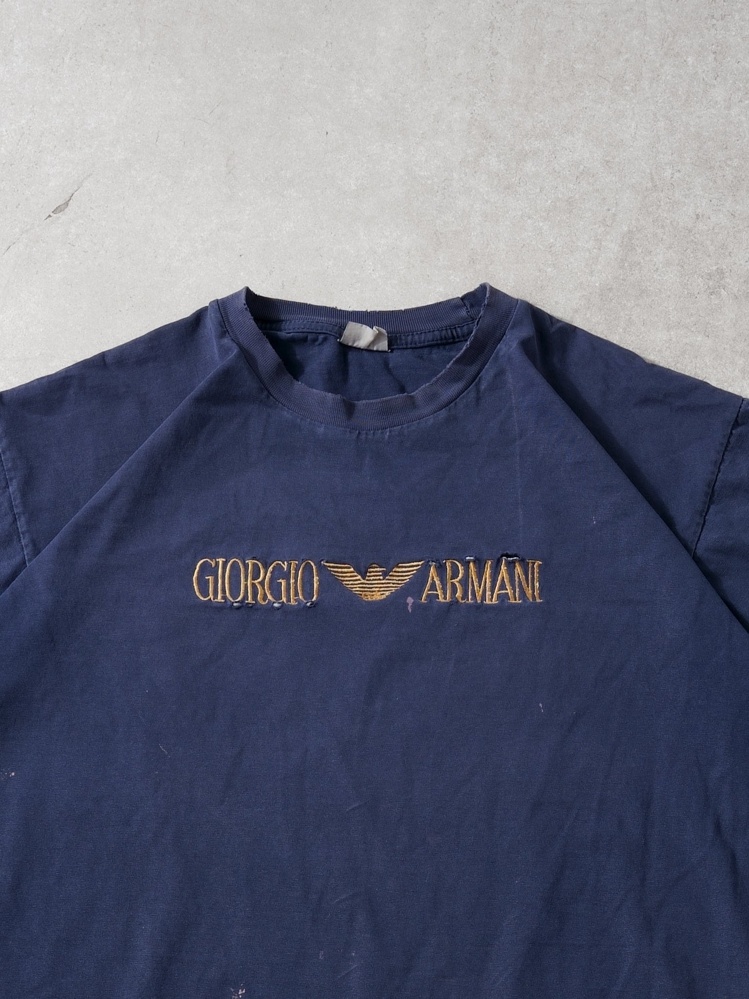 Vintage Washed Navy Blue Giorgio Armani Embroidery Tee (M)