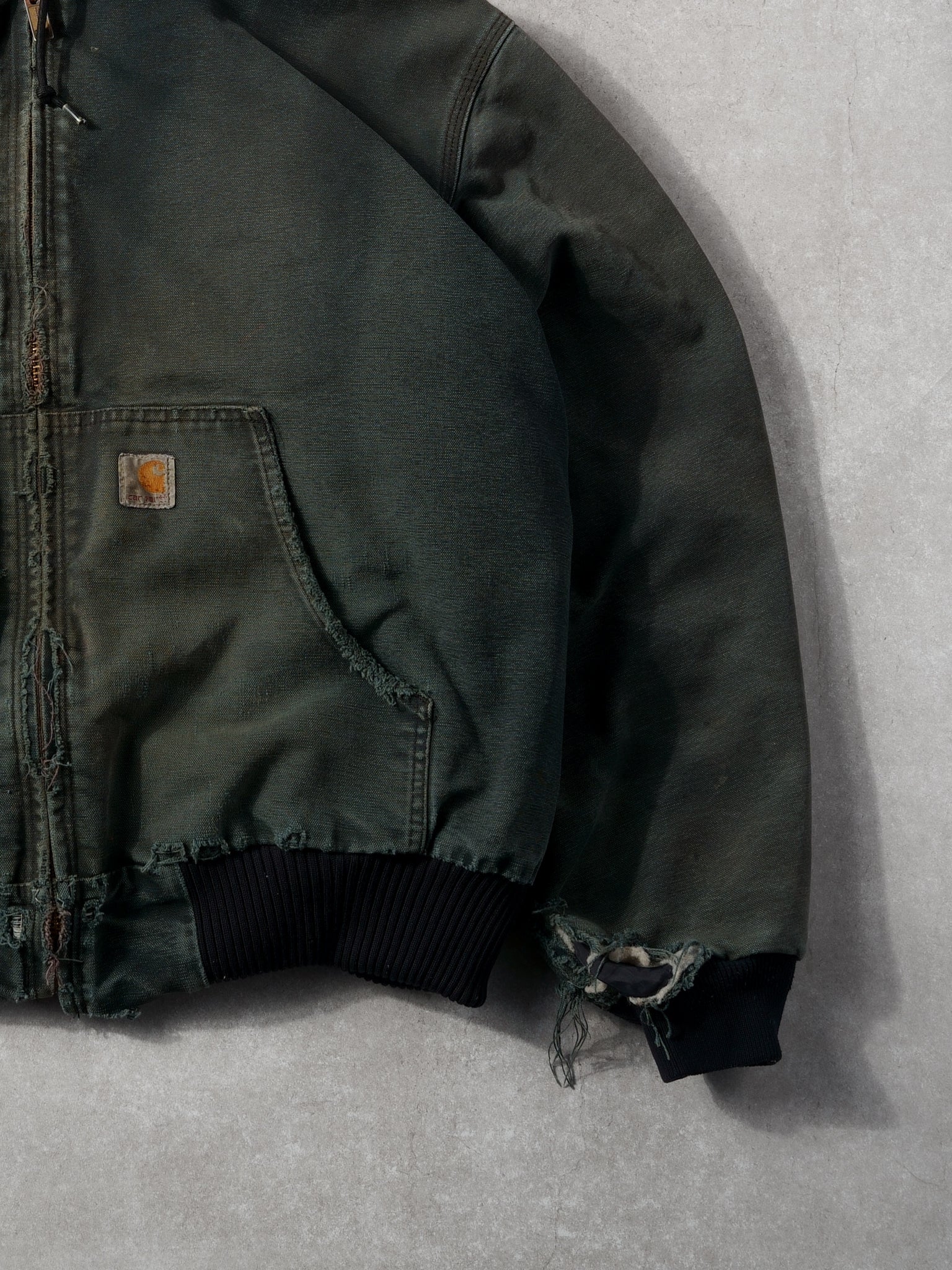 Vintage Washed Dark Green Carhartt Hooded Lined Workwear Jacket (XXL)