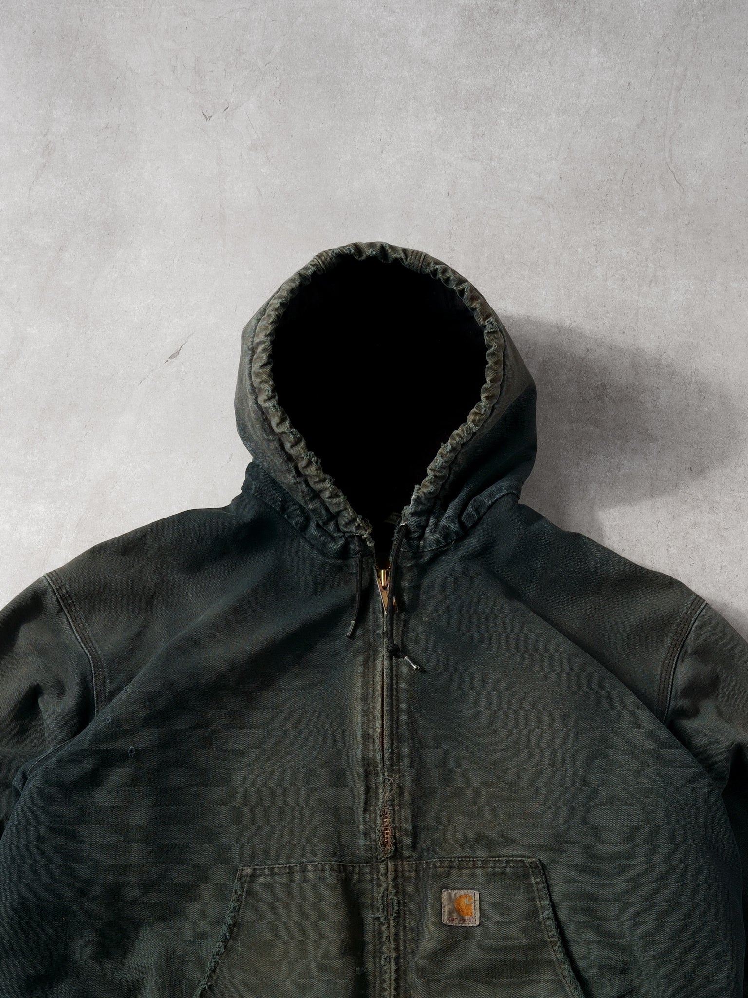 Vintage Washed Dark Green Carhartt Hooded Lined Workwear Jacket (XXL)