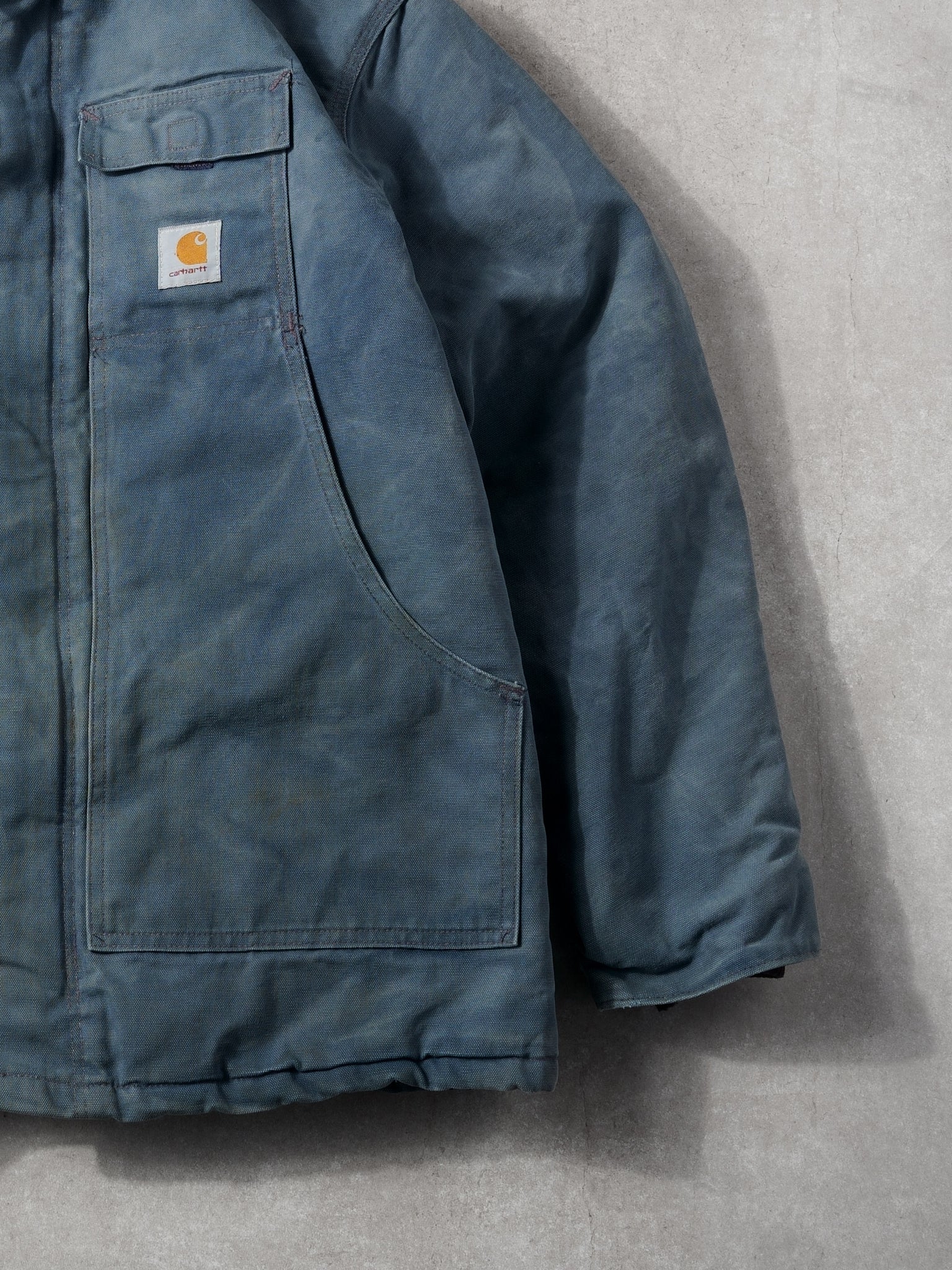 Vintage 90s Faded Baby Blue Carhartt Collared Workwear Jacket (L)