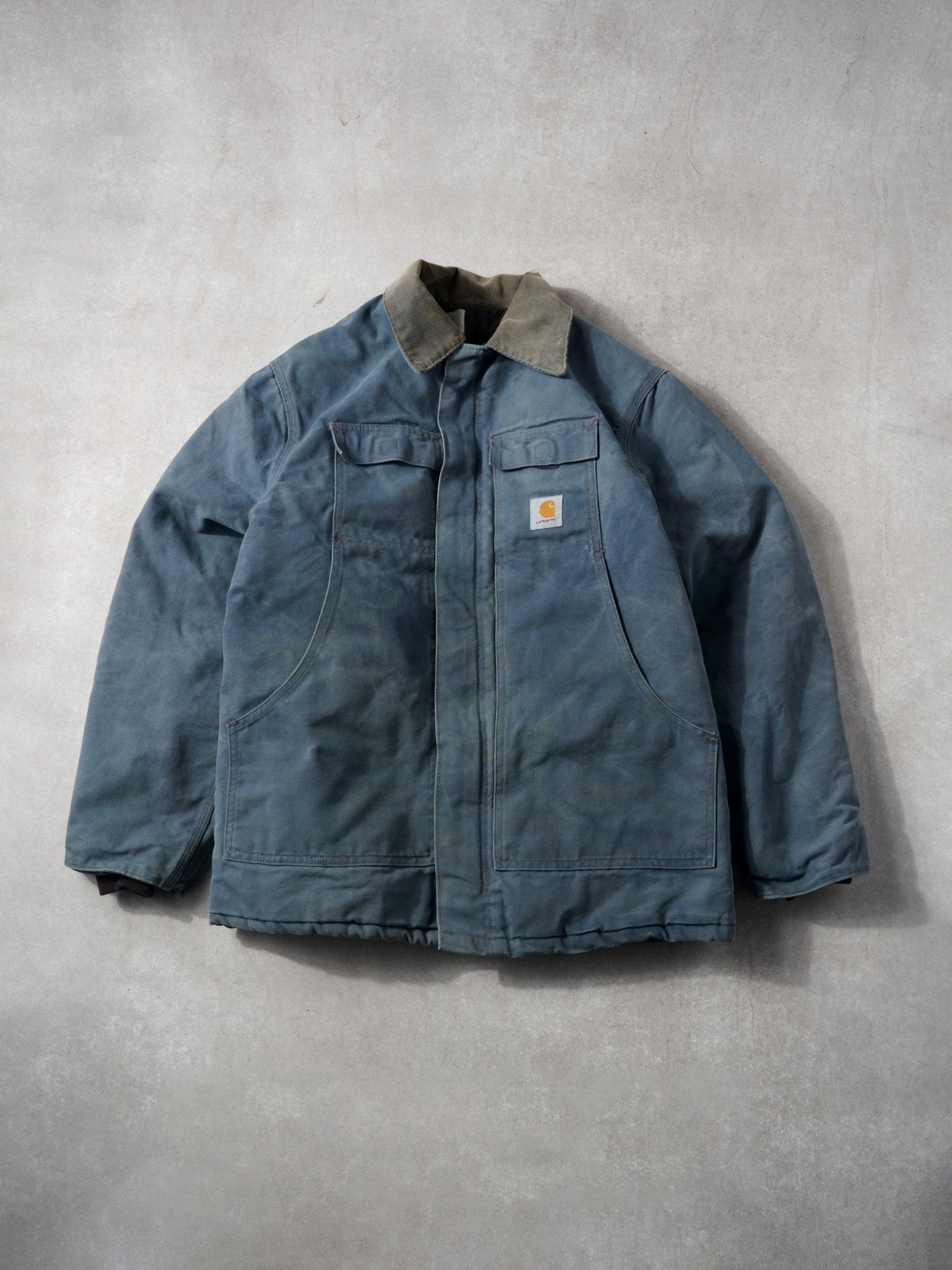 Vintage 90s Faded Baby Blue Carhartt Collared Workwear Jacket (L)